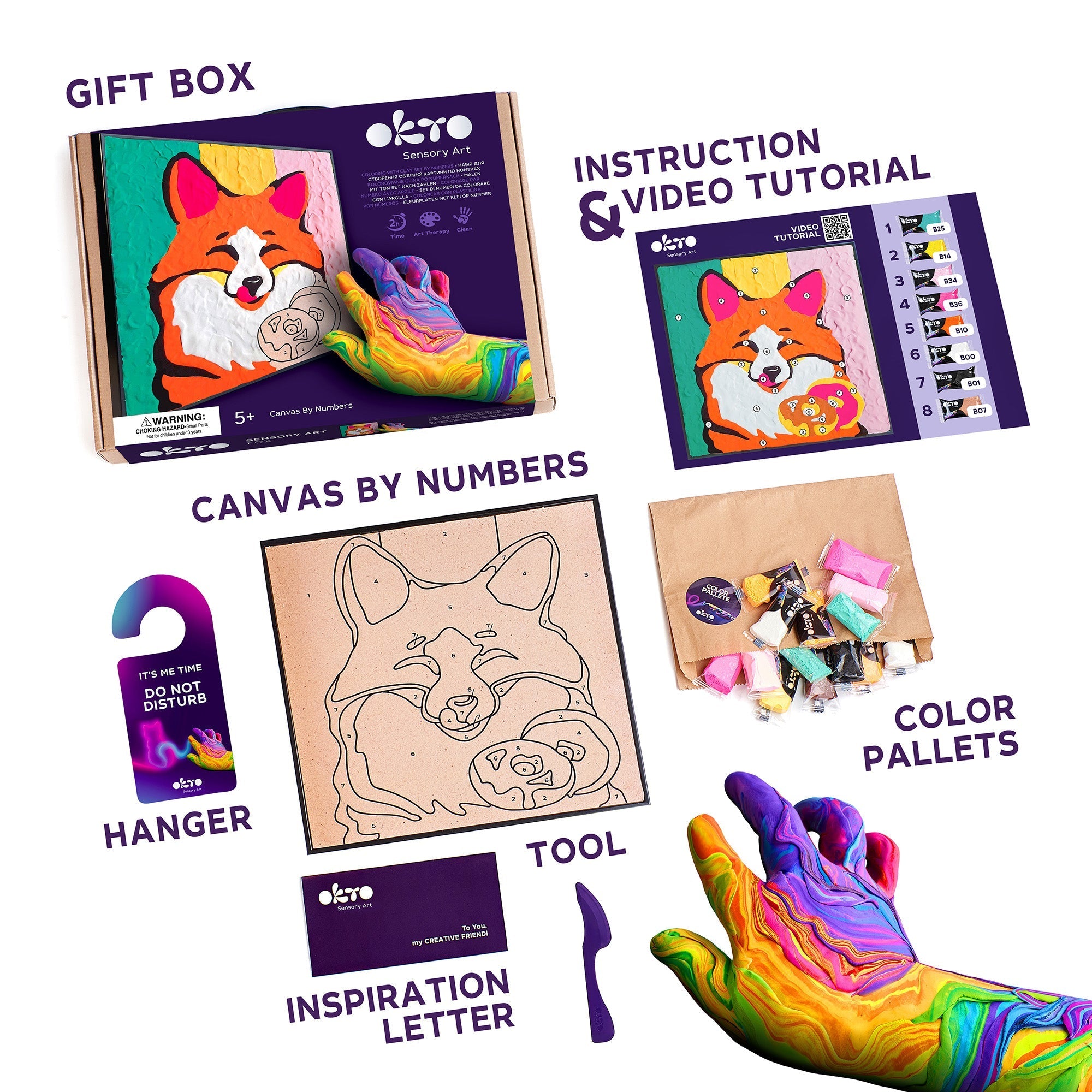 Okto Clay-by-numbers Kit – “fox” (11.4” X 11.4”)