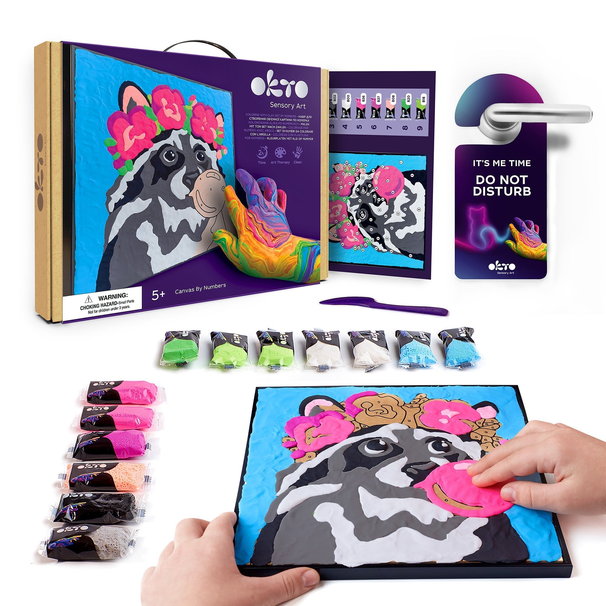 Okto Clay-by-numbers Kit – “raccoon” (11.4” X 11.4”)