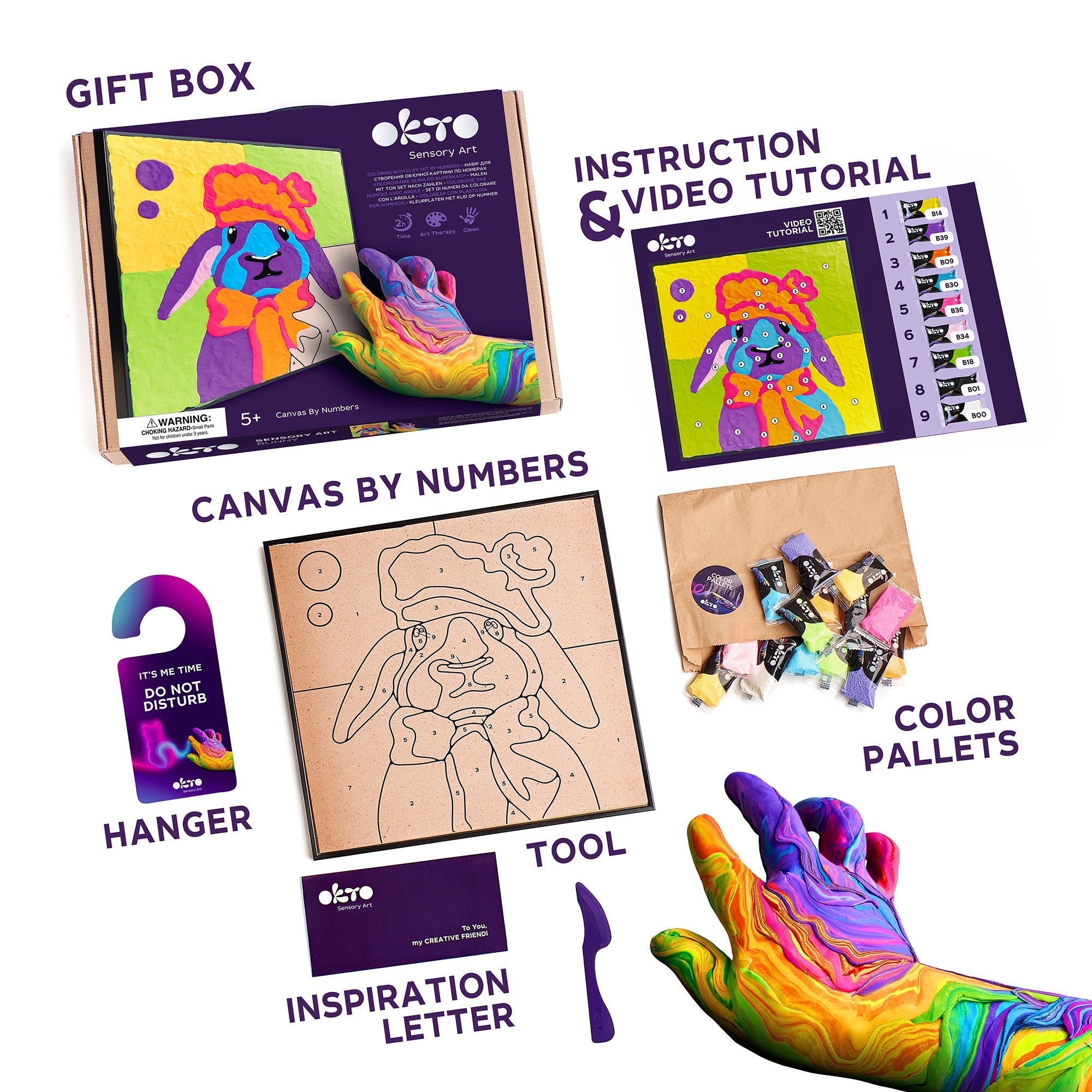 Okto Clay-by-numbers Kit – “bunny” (11.4” X 11.4”)