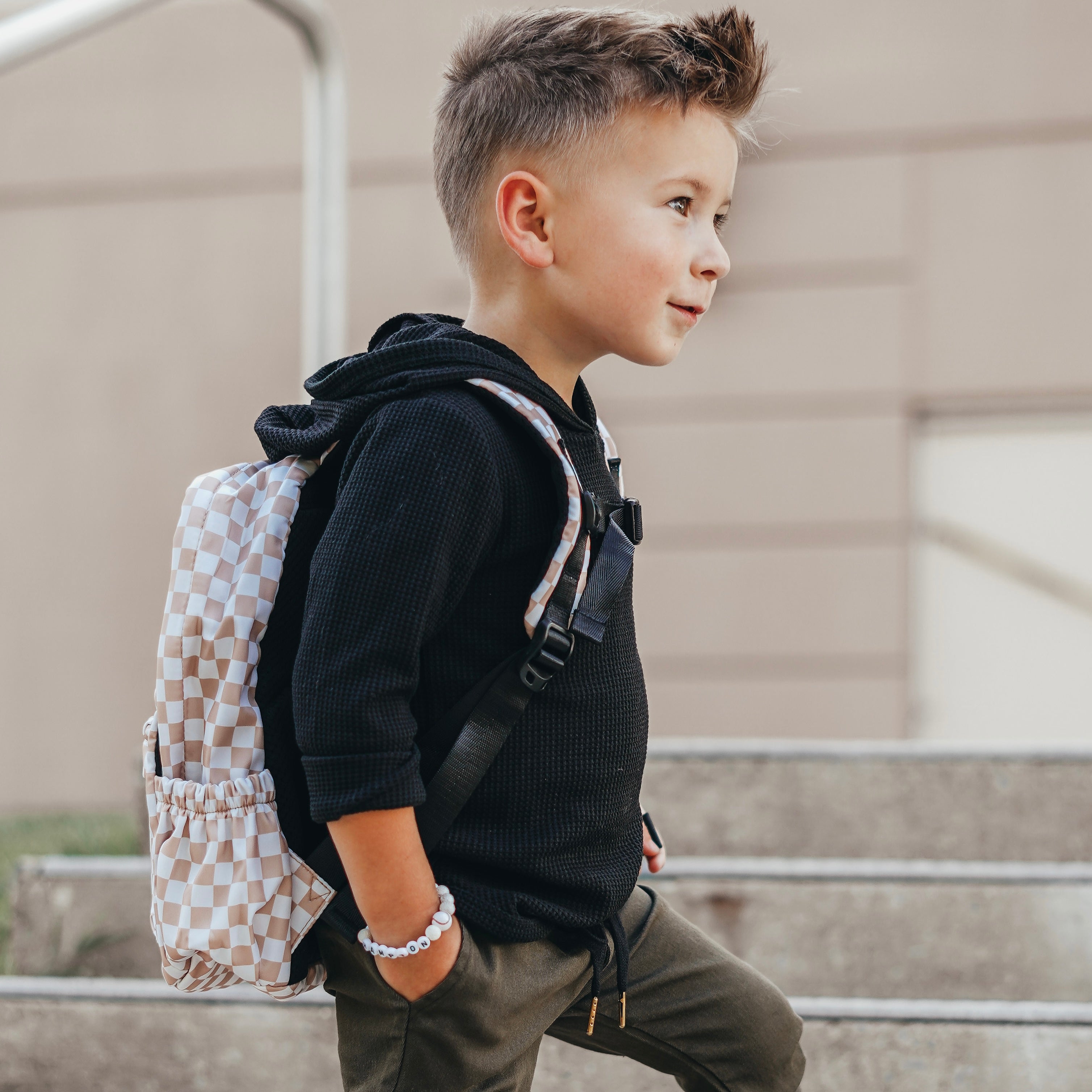 Mid-size Tan Checkered Backpack