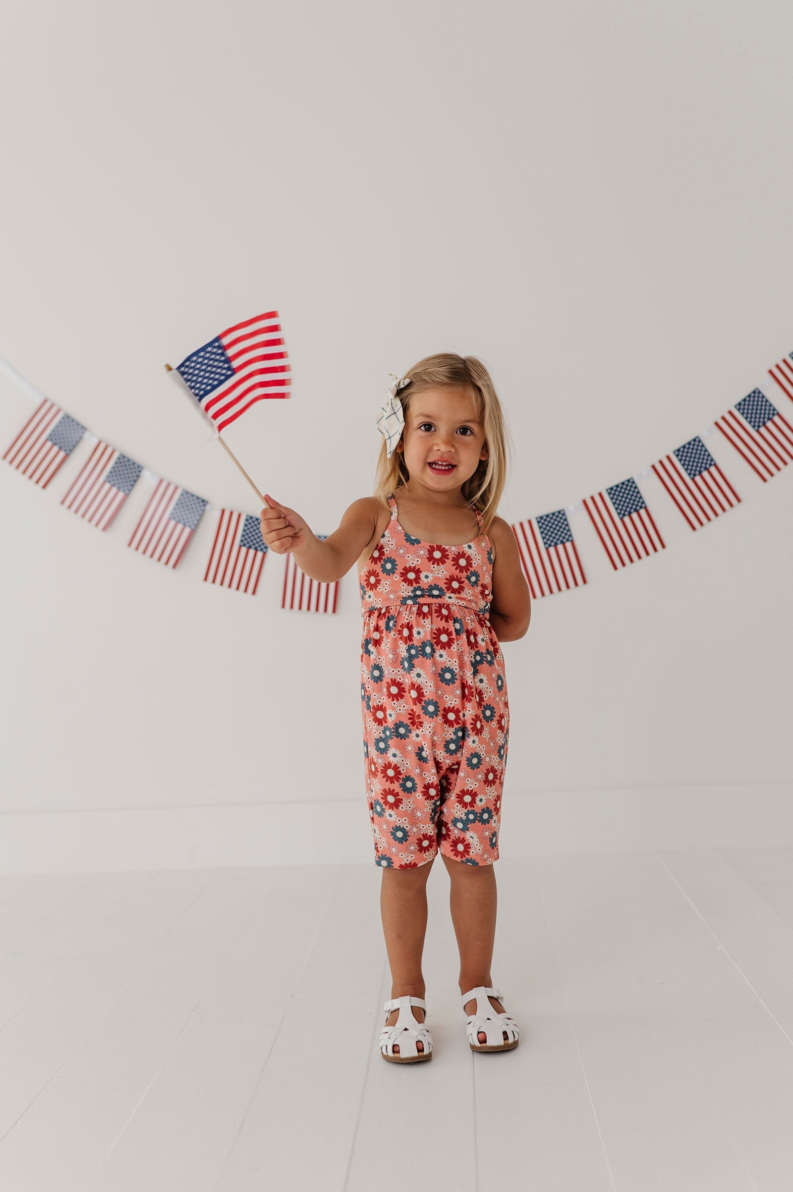 Girls Tie-back Romper In Zoey Daisy