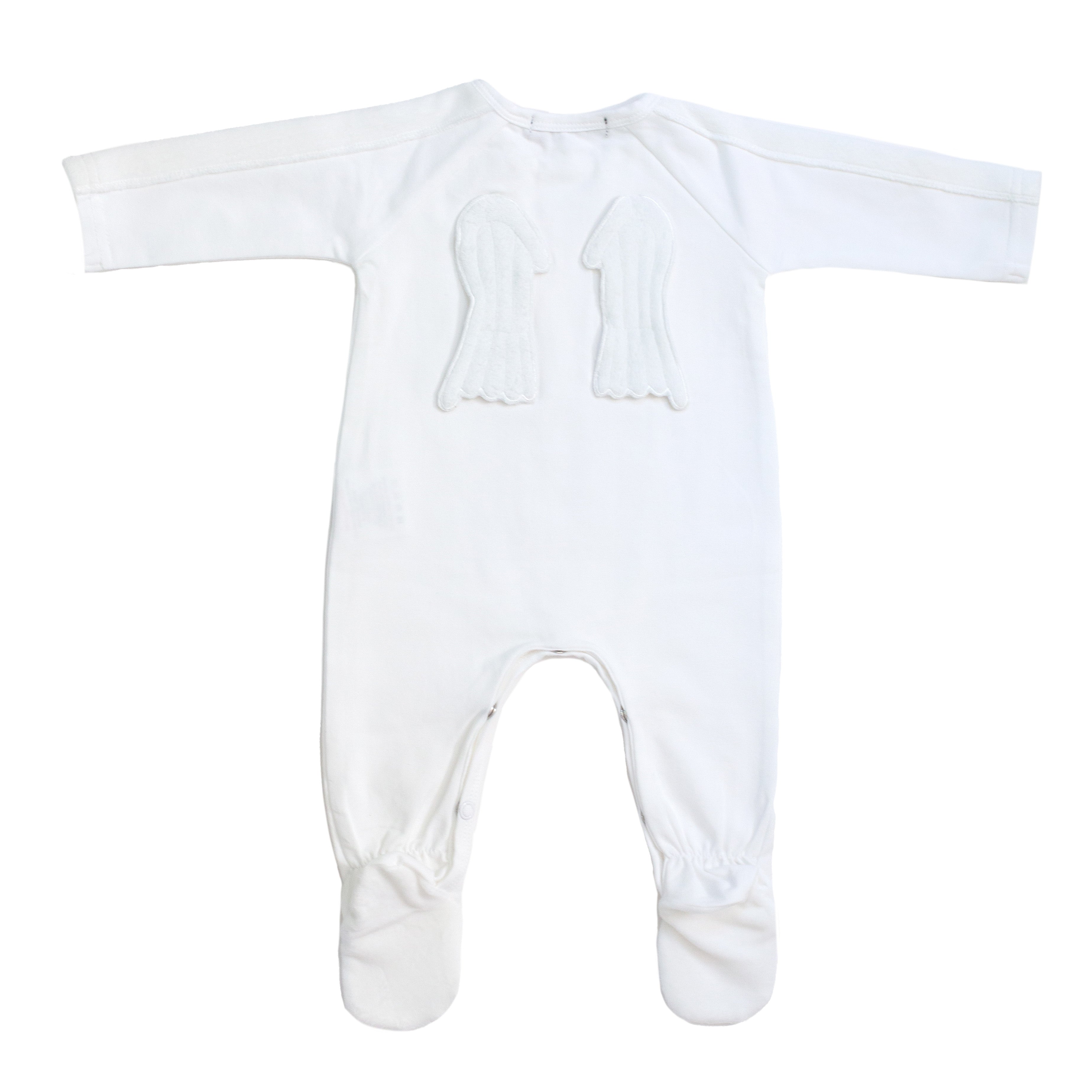 Ivory Velour Trim And Wings Footie