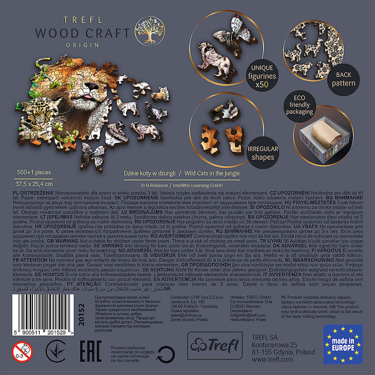 Wood Craft 501 Piece Wooden Puzzle - Wild Cats In The Jungle