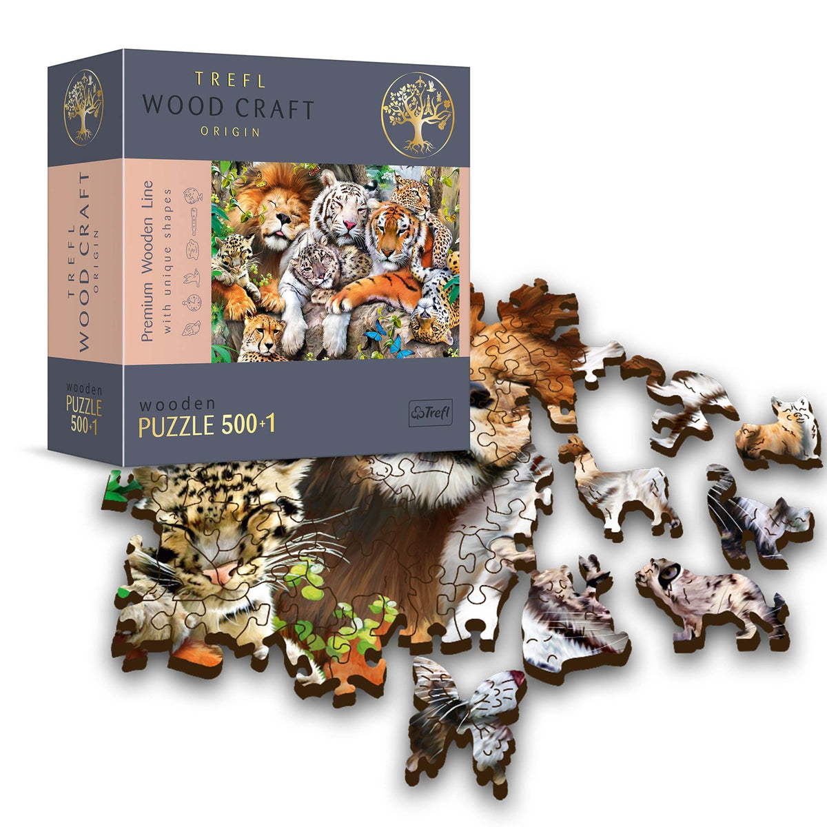 Wood Craft 501 Piece Wooden Puzzle - Wild Cats In The Jungle