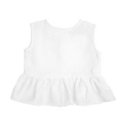 Sleeveless Frill Blouse | White Linen