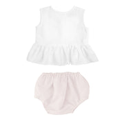 Gift Set | Sleeveless White Frill Blouse And Blossom Pink Bloomer