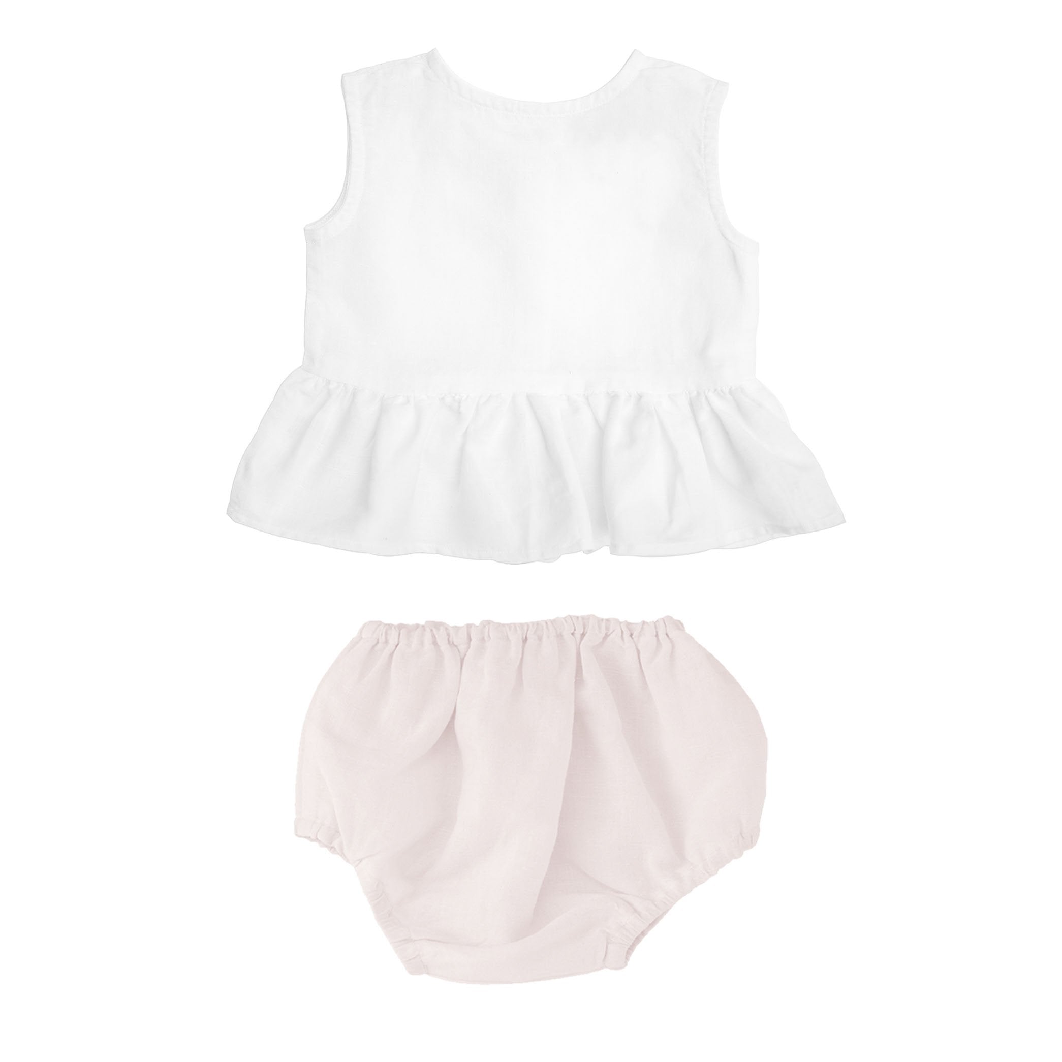 Gift Set | Sleeveless White Frill Blouse And Blossom Pink Bloomer