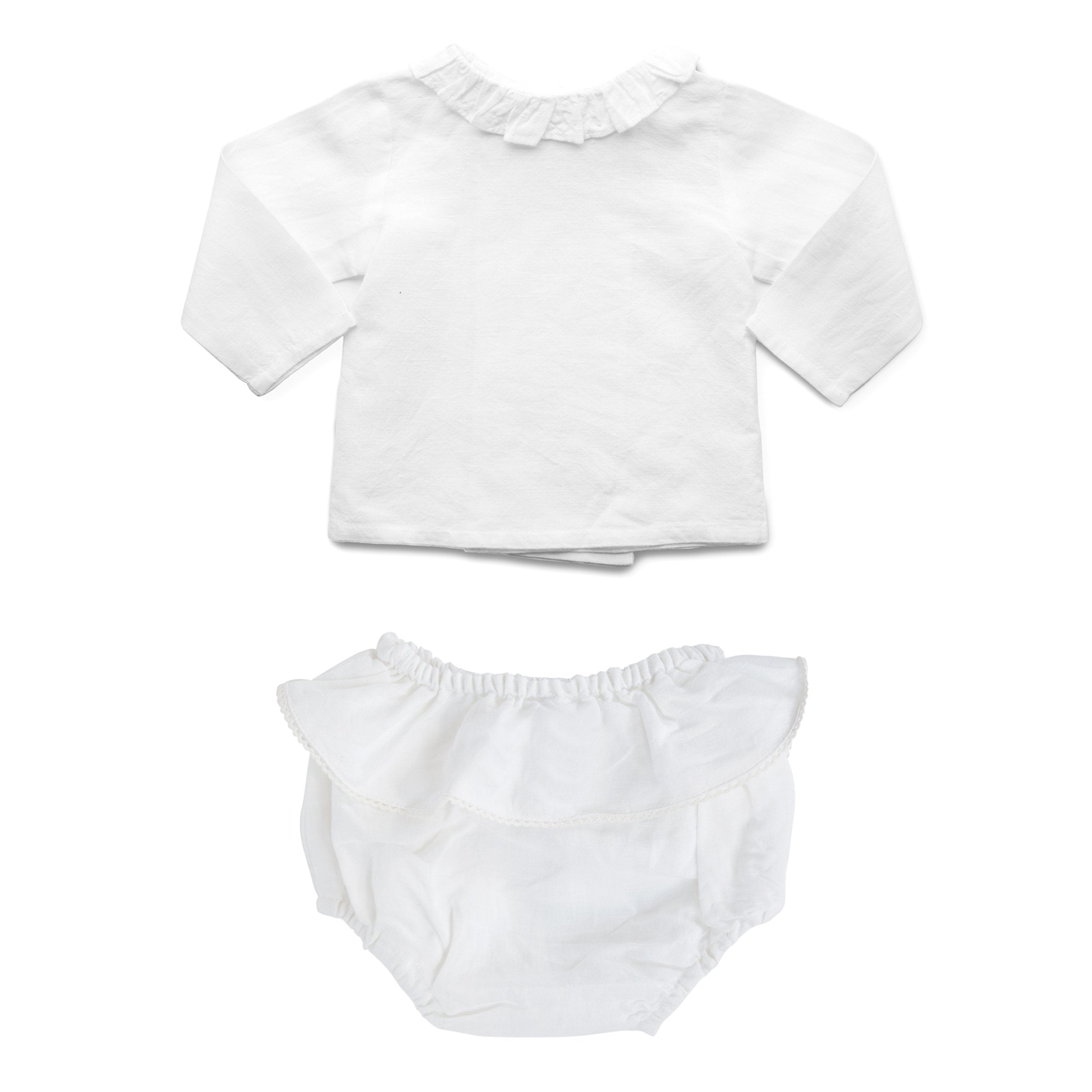 Gift Set | White Linen Frill Bloomer And White Linen Blouse