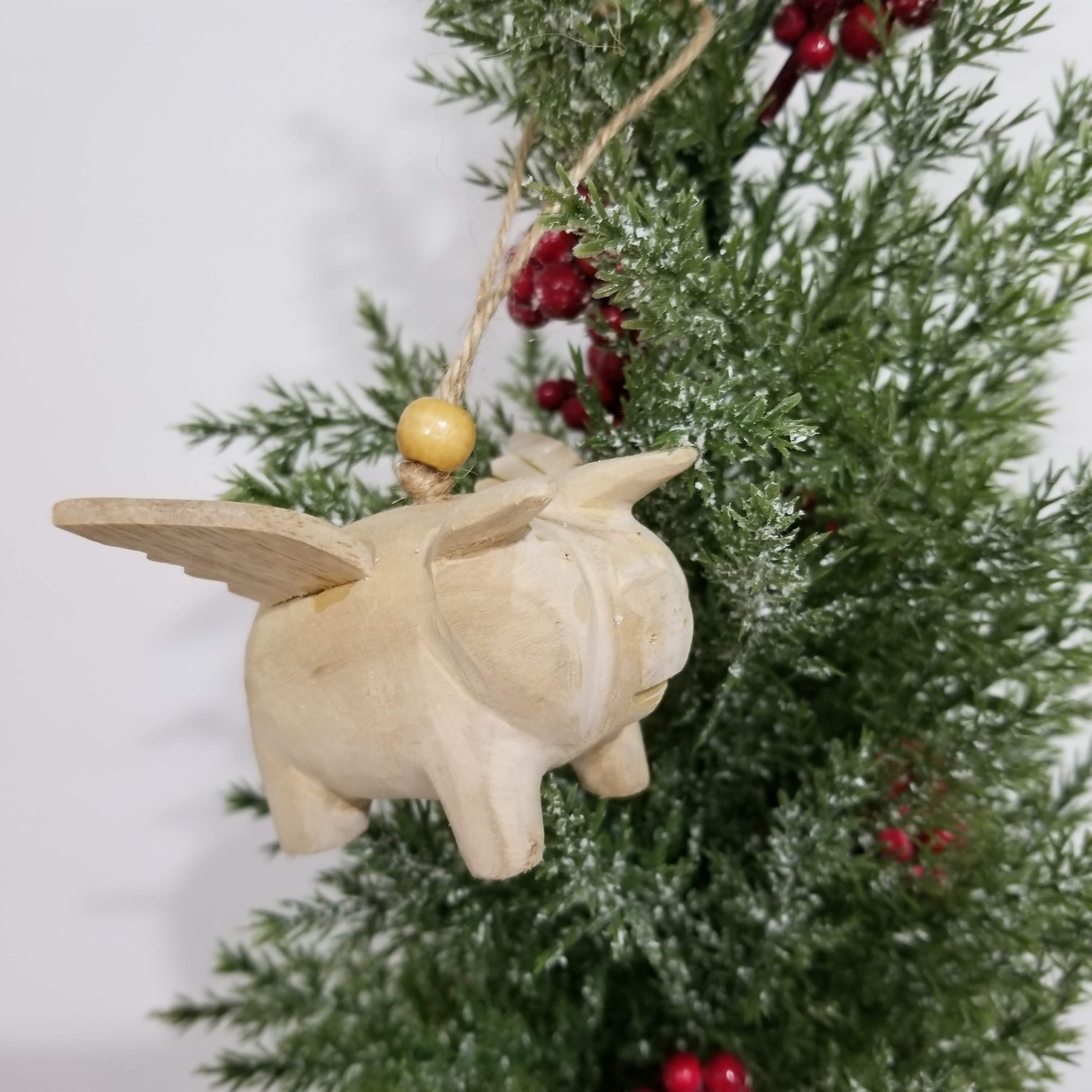 Wooden Flying Pig Ornament