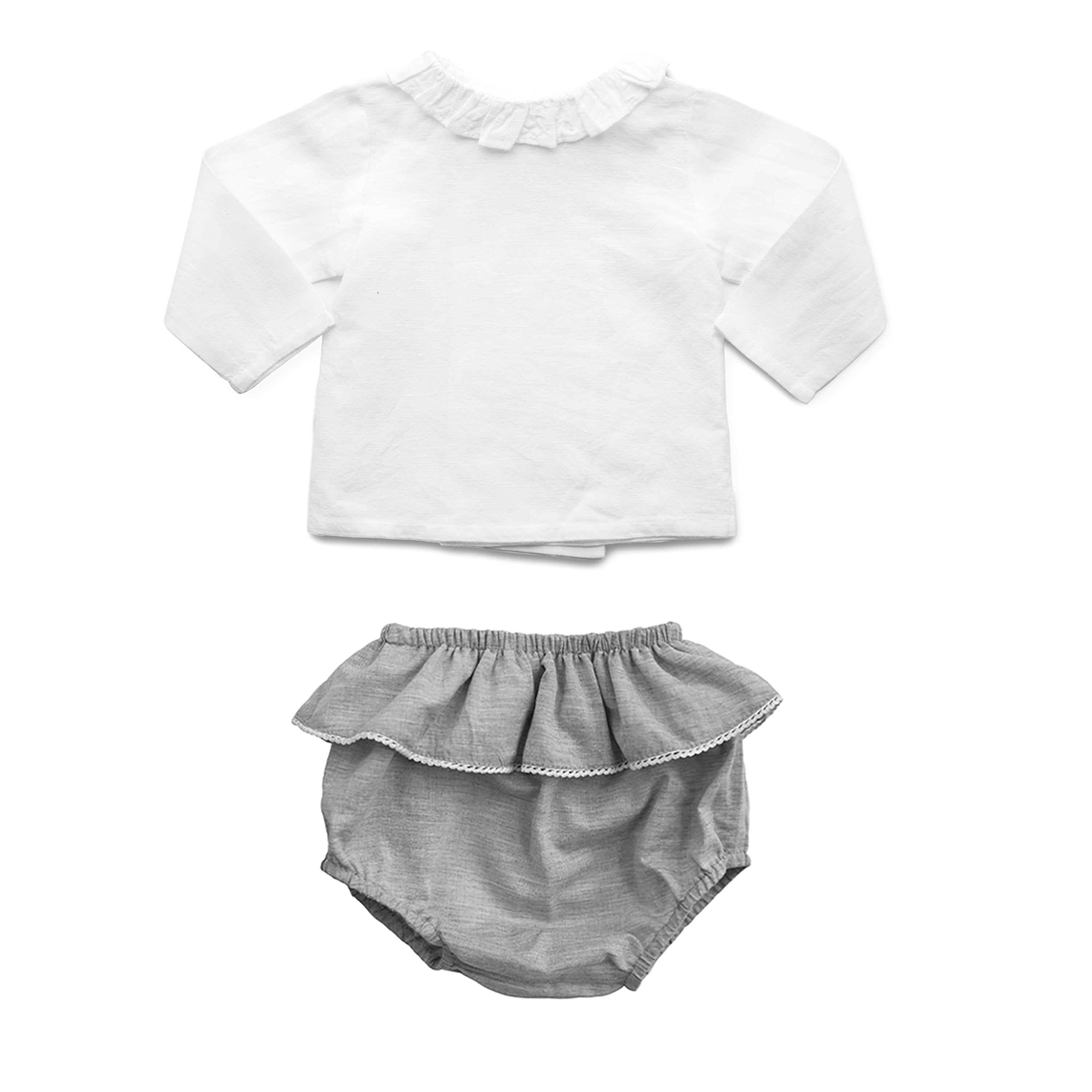 Gift Set | Double Button Blouse And Husk Grey Frill Bloomer