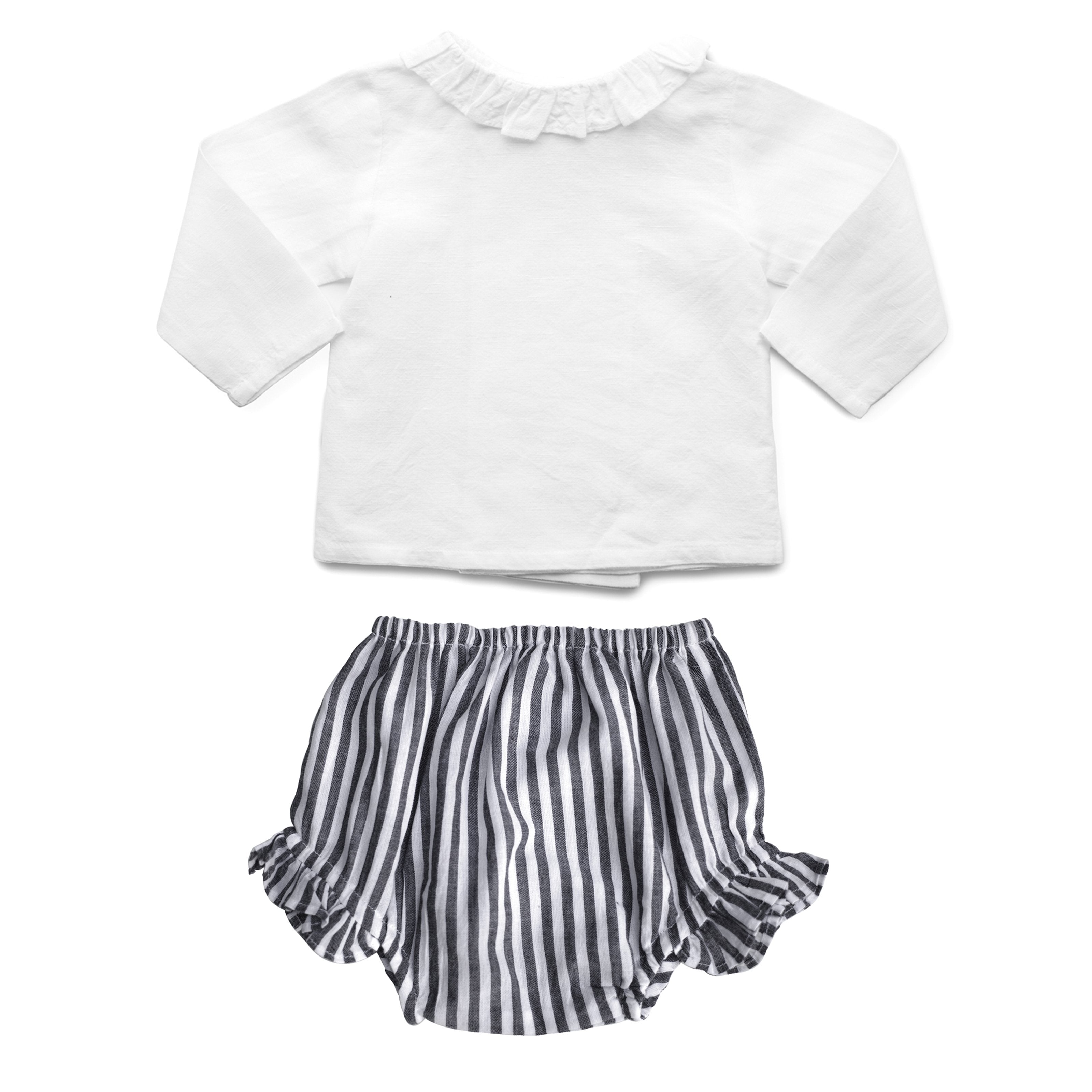 Gift Set | Double Button Blouse And Harbor Island Stripe Frill Bloomer