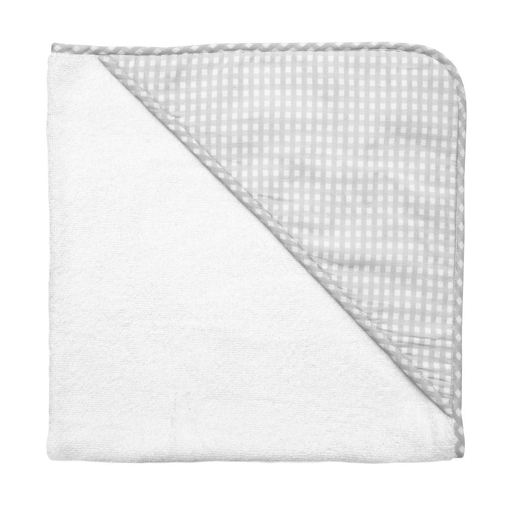 Hooded Towel And Wash Glove | Grey Gingham