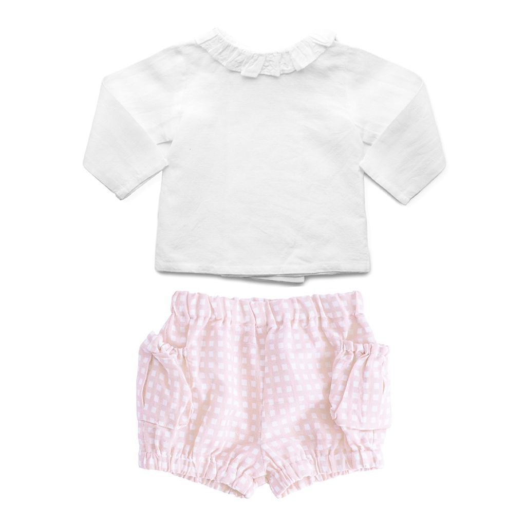 Gift Set | Double Button Blouse And Dusty Pink Gingham Short