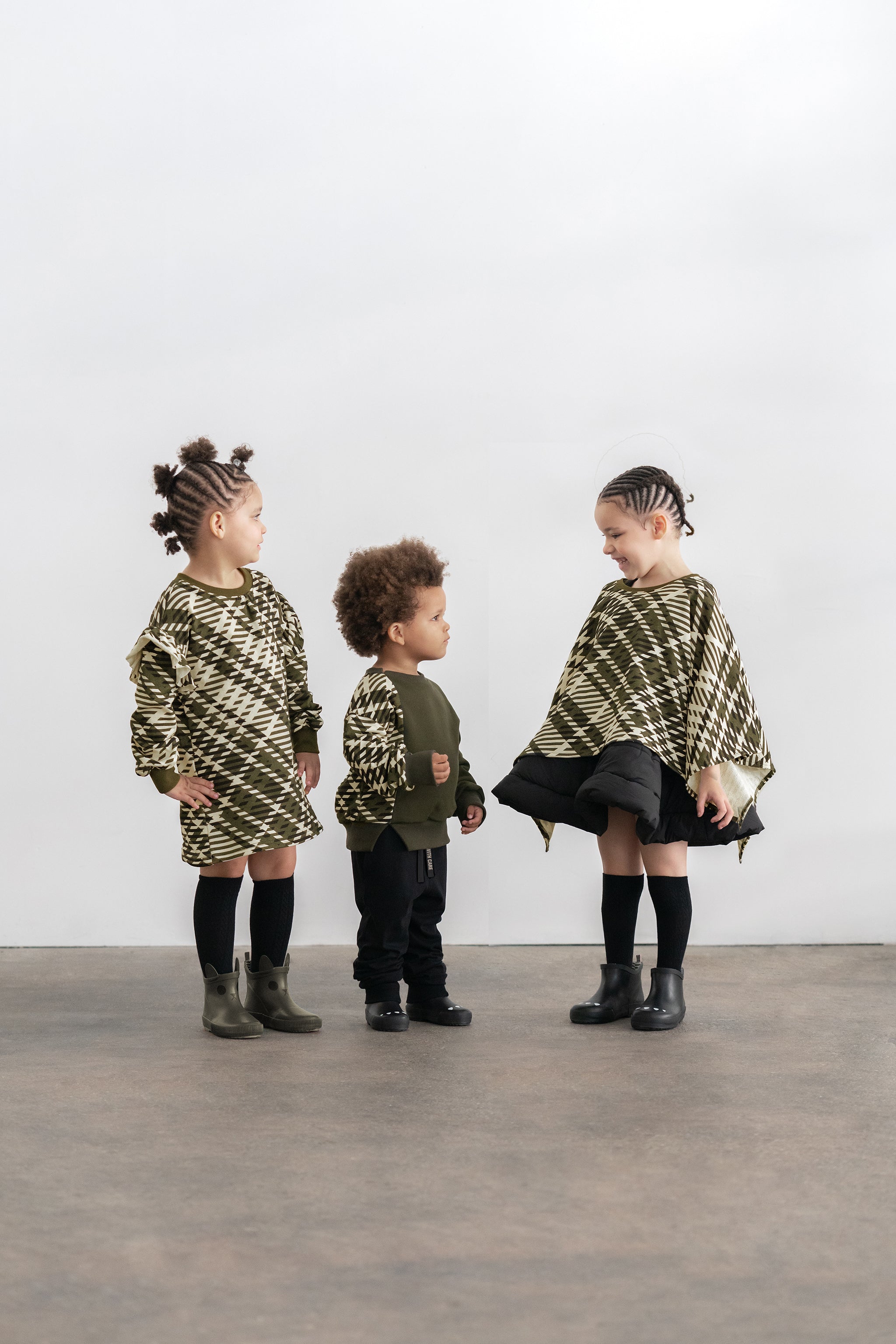 Girls Plaid Ruffle Terry Dress | Olive