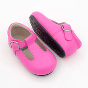 Scalloped T-strap - Neon Pink