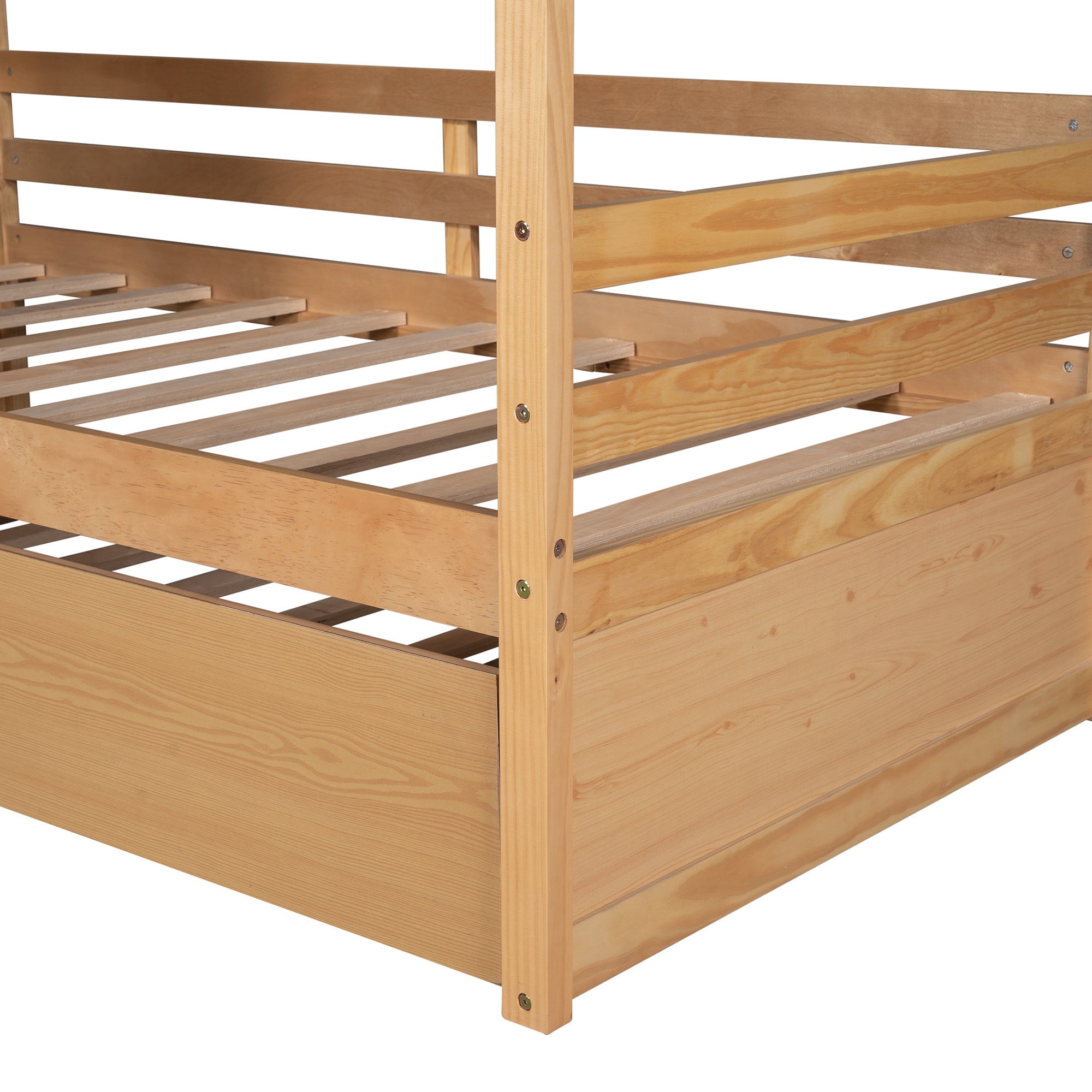 Twin Size House Bed Wood Bed with Twin Size Trundle ( Natural )