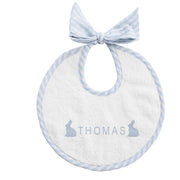 Easter Monogram Newborn Bib | Pale Blue Gingham