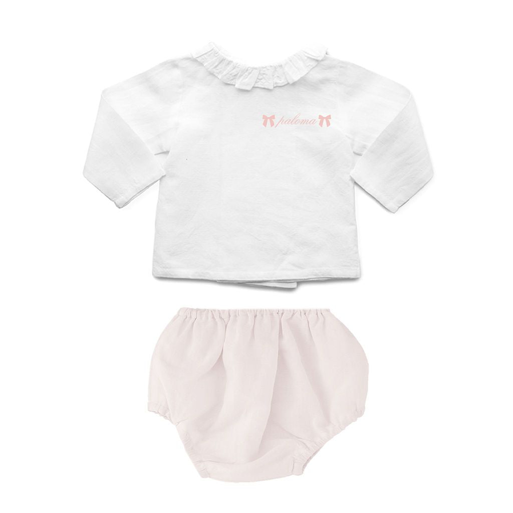 Monogrammed Gift Set | Double Button Blouse And Blossom Pink Bloomer