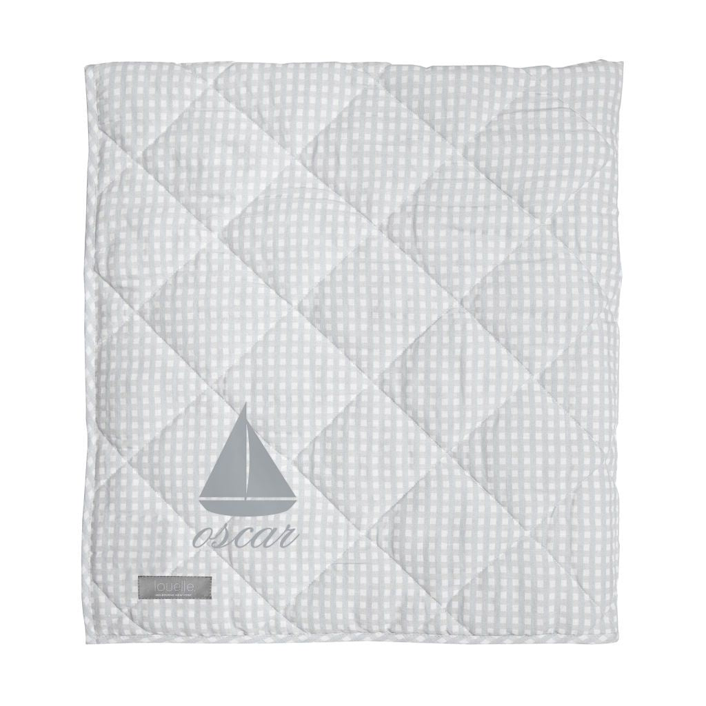 Monogrammed  Play Mat | Grey Gingham And White Linen
