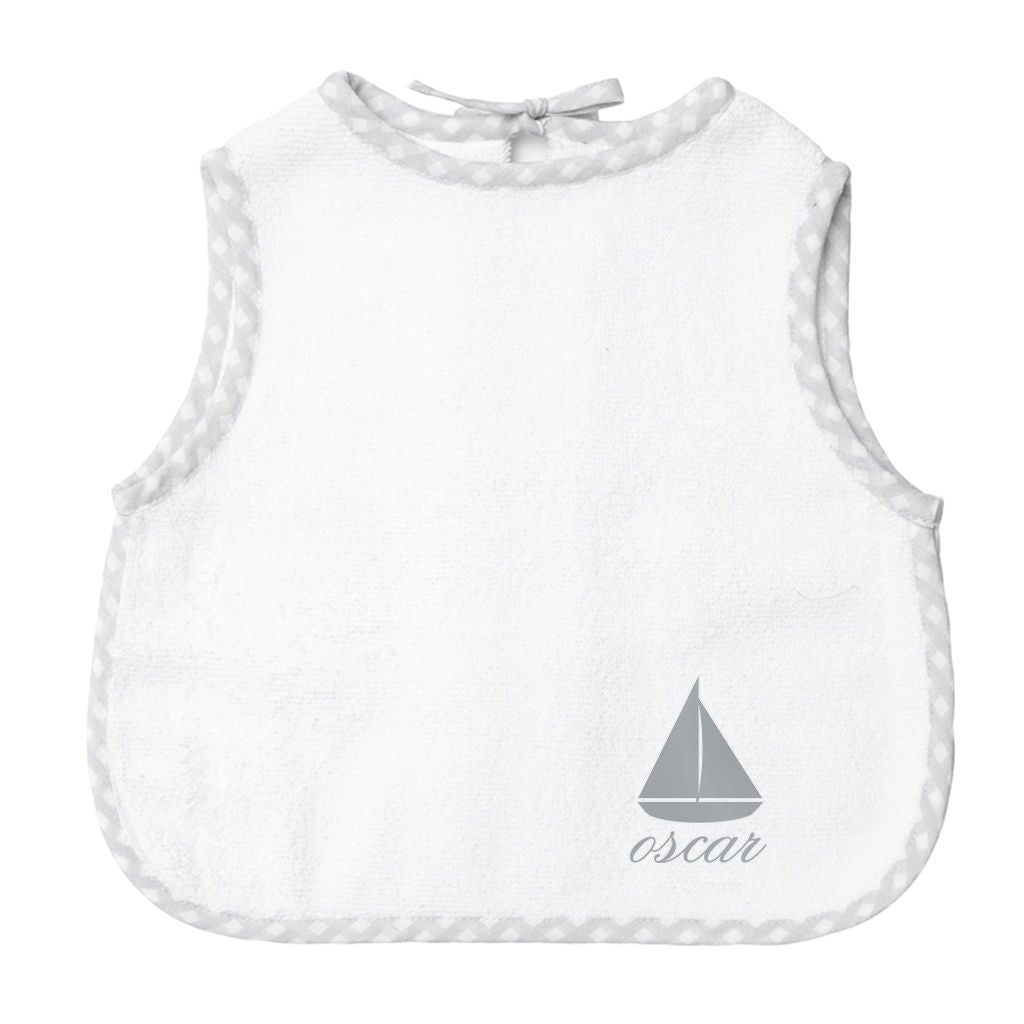 Monogrammed Apron Bib | Grey Gingham