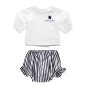 Monogrammed Gift Set | Double Button Blouse And Harbor Island Stripe Frill Bloomer