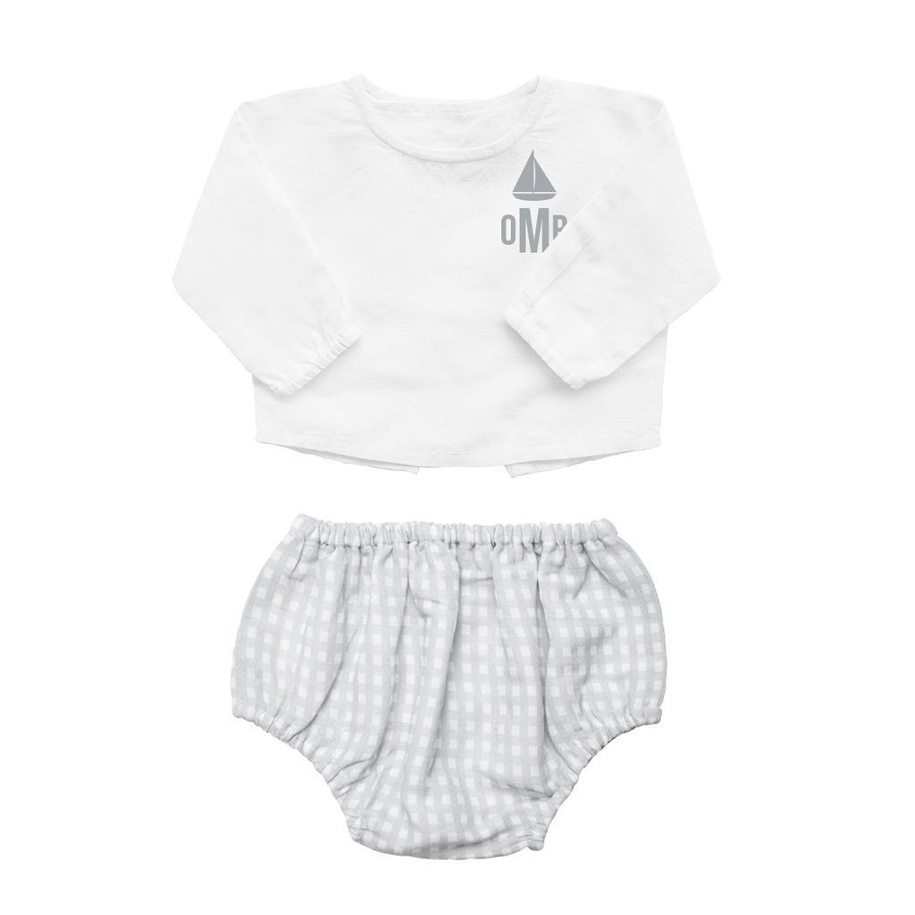 Monogrammed Gift Set | Double Button Shirt And Grey Gingham Bloomer