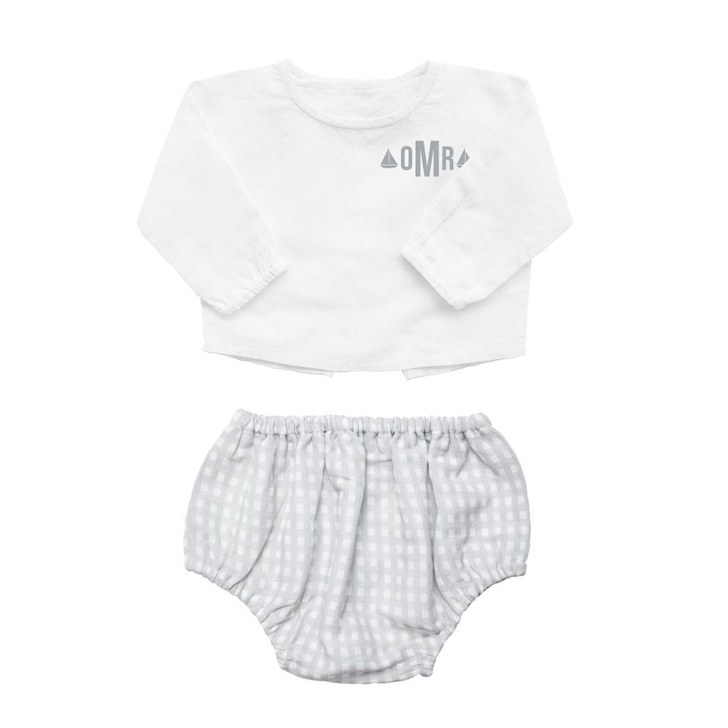 Monogrammed Gift Set | Double Button Shirt And Grey Gingham Bloomer