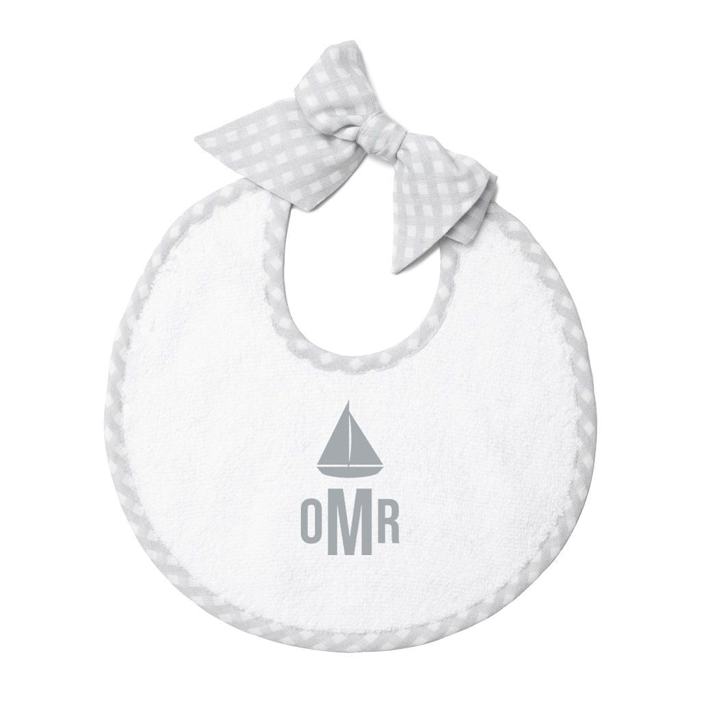 Monogrammed Newborn Bib | Grey Gingham