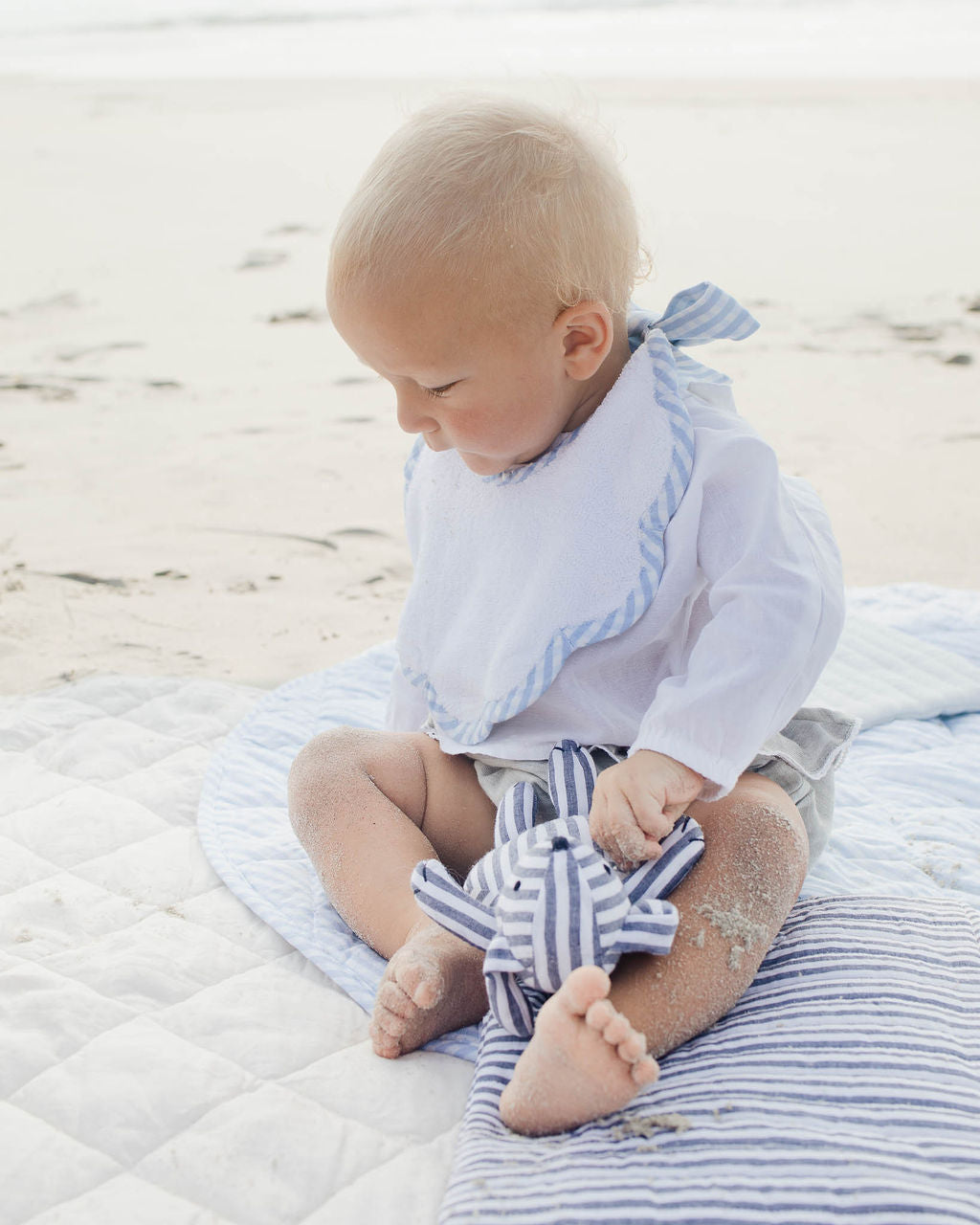 Scalloped Bib | Pale Blue Gingham