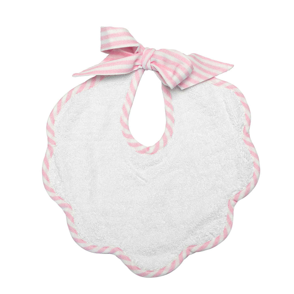 Scalloped Bib | Palm Beach Pink Stripe Linen