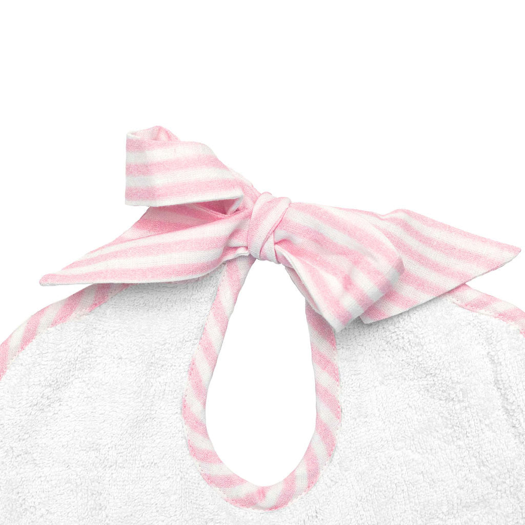 Scalloped Bib | Palm Beach Pink Stripe Linen