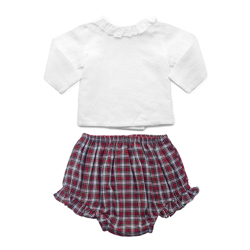 Gift Set Double Button Frill Blouse And Tartan Frill  Bloomer Holiday Set