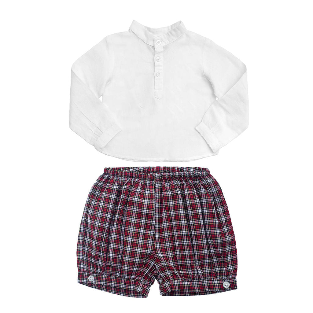 Gift Set Boys French Collar White Shirt And Tartan Shorts Holiday Set