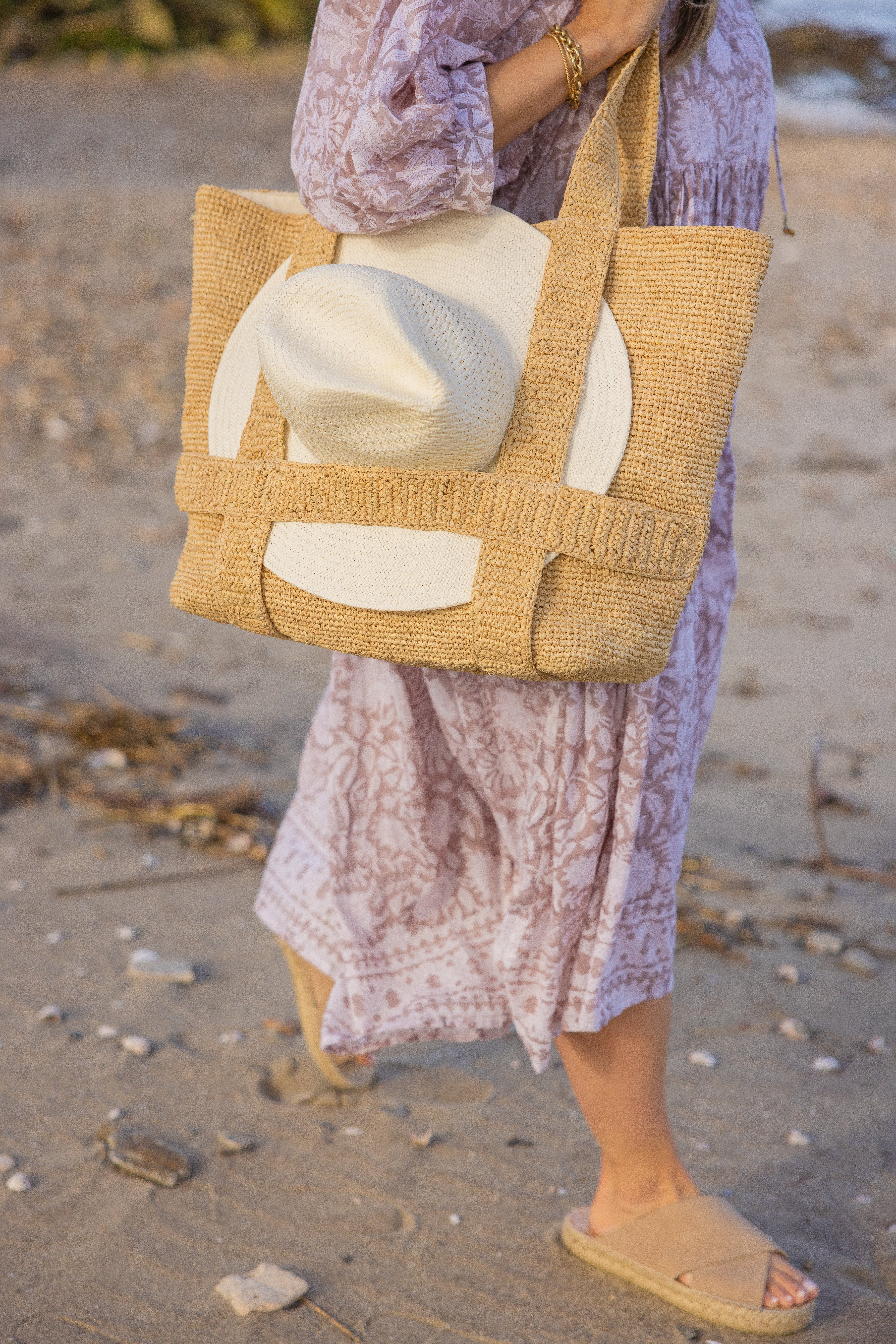 The Original Straw Traveler Bag- Toast Stripe