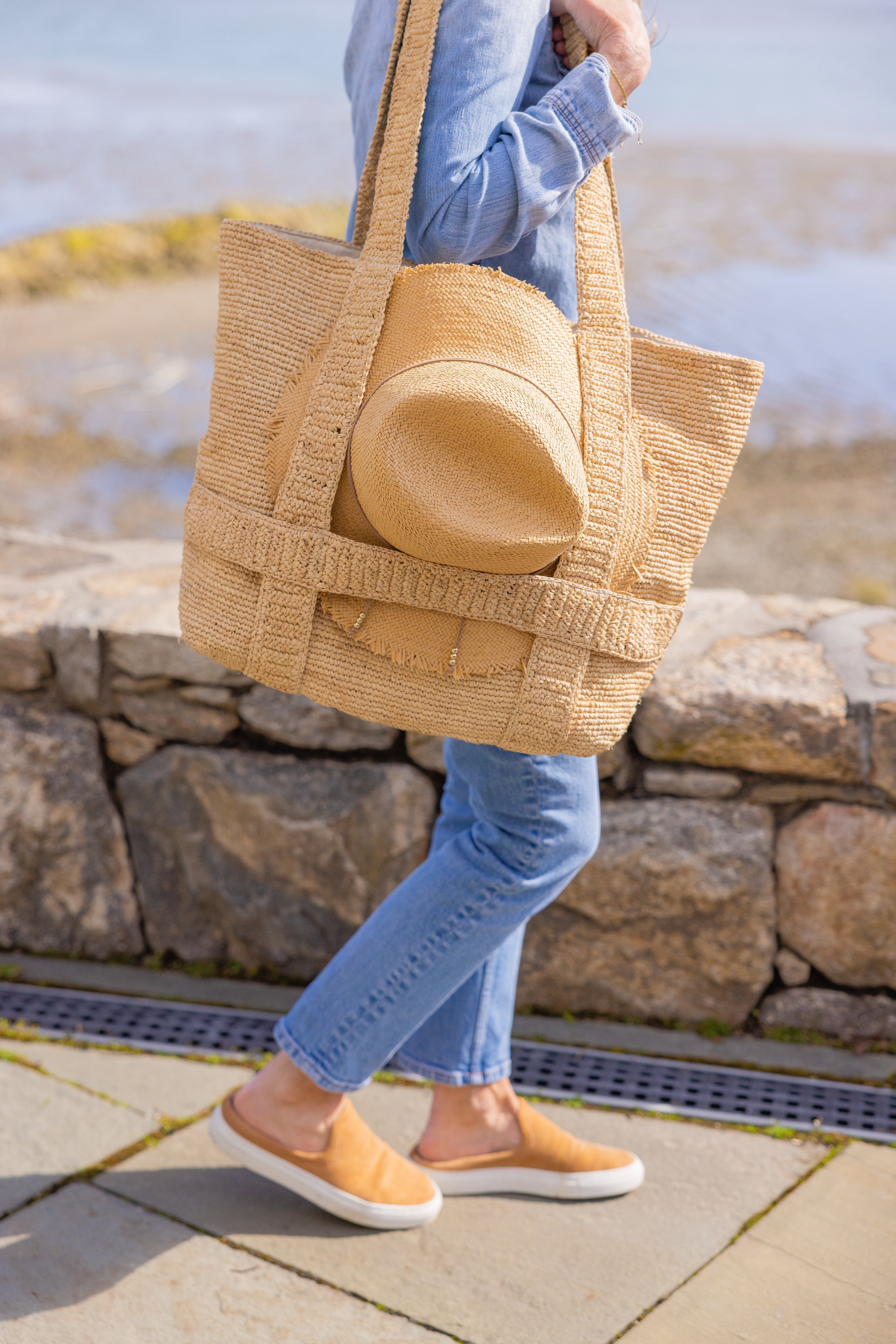 The Original Straw Traveler Bag- Toast Stripe