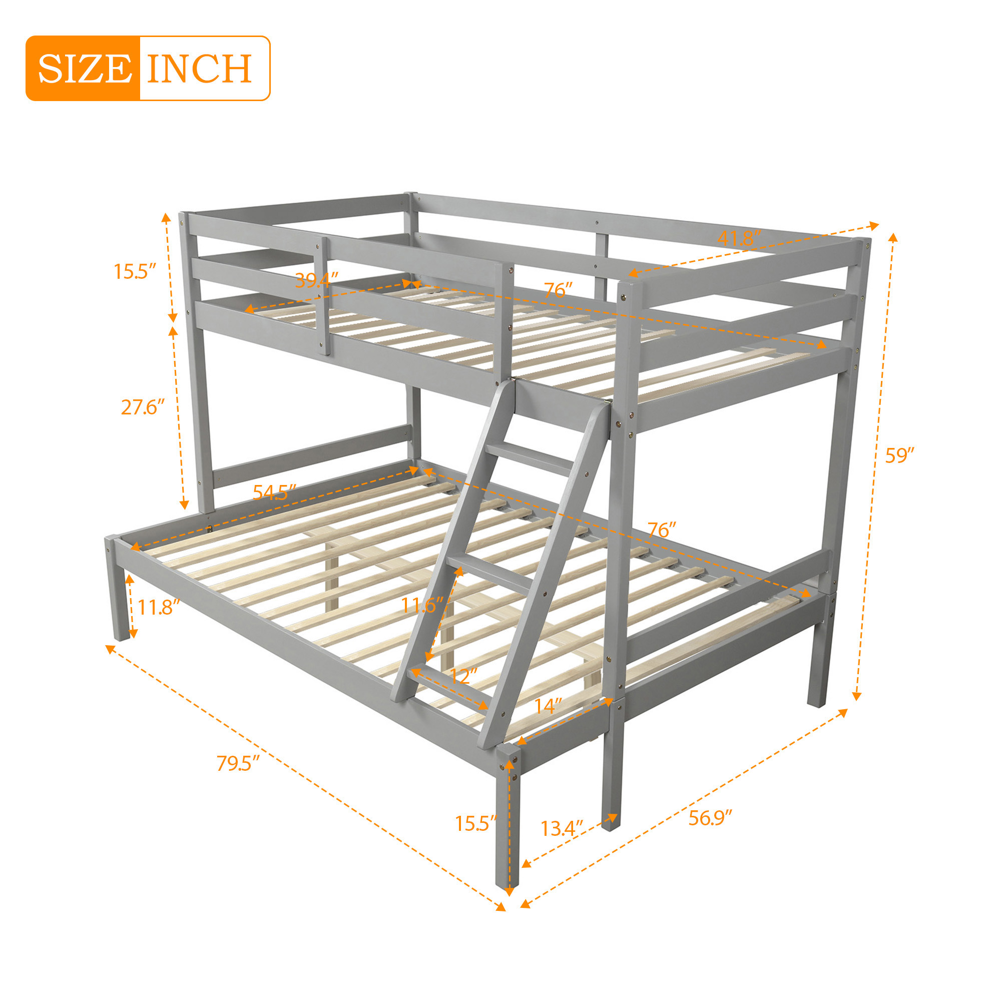 Twin over full bunk bed (Gray)