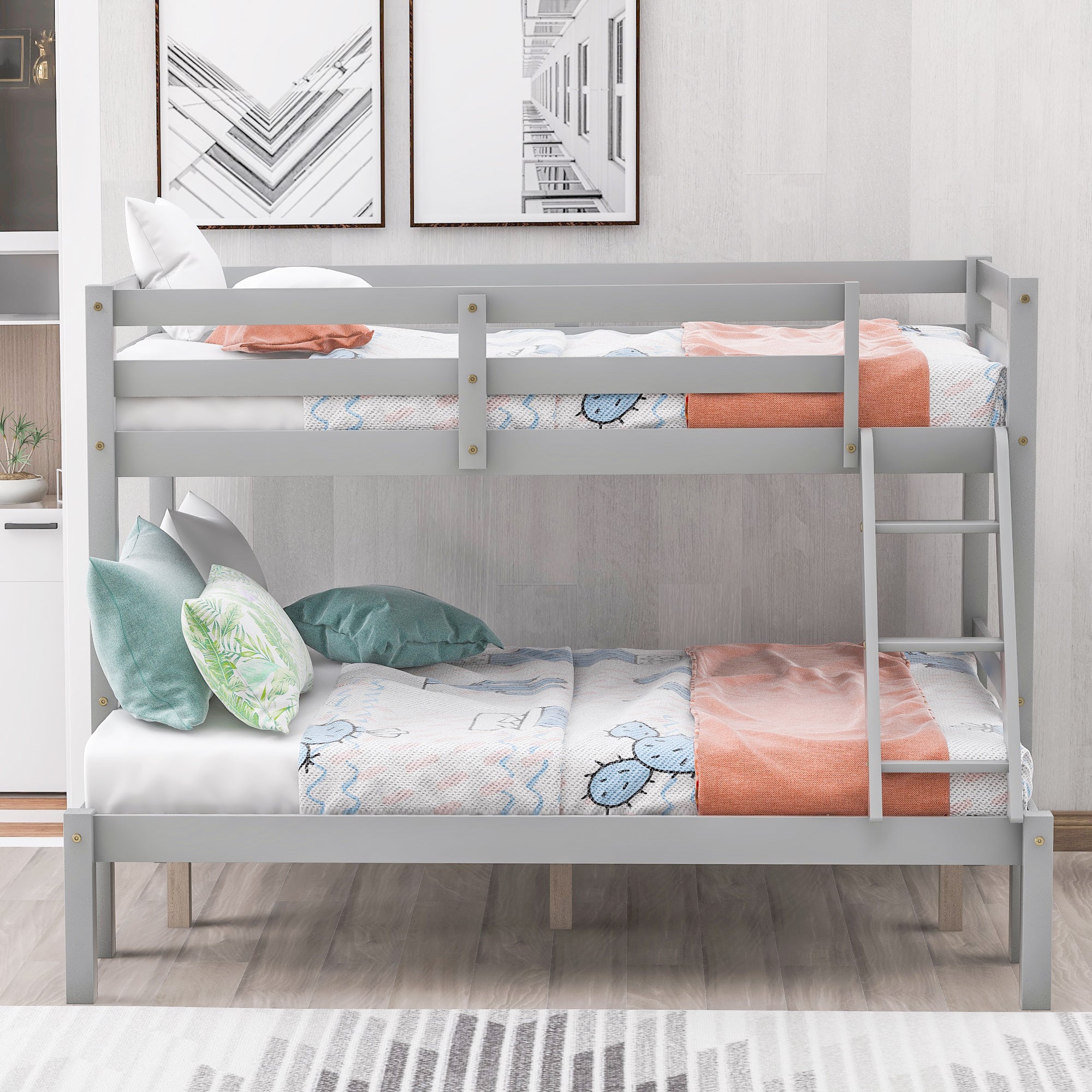 Twin over full bunk bed (Gray)