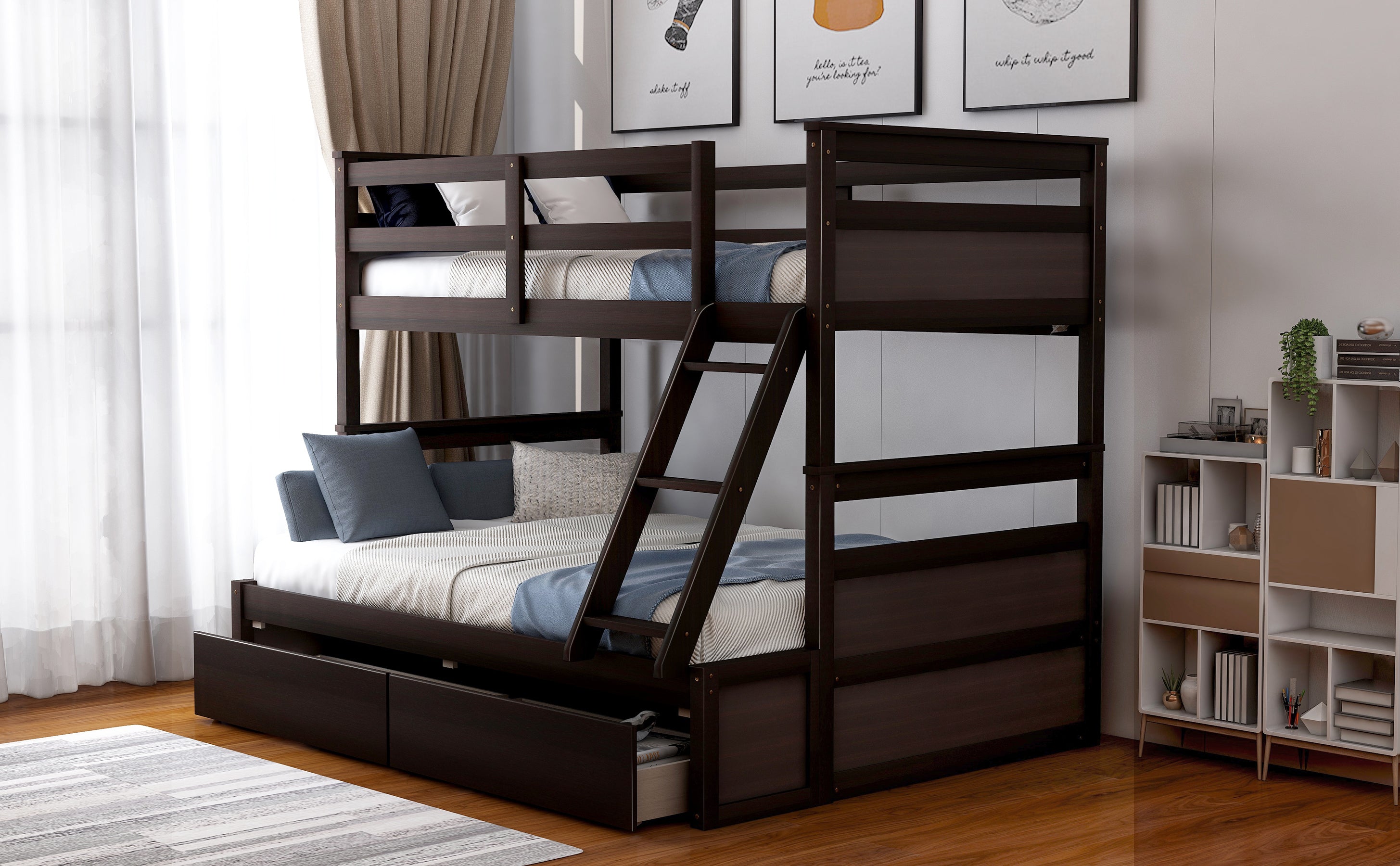 Twin over Full Bunk Bed with Storage - Espresso