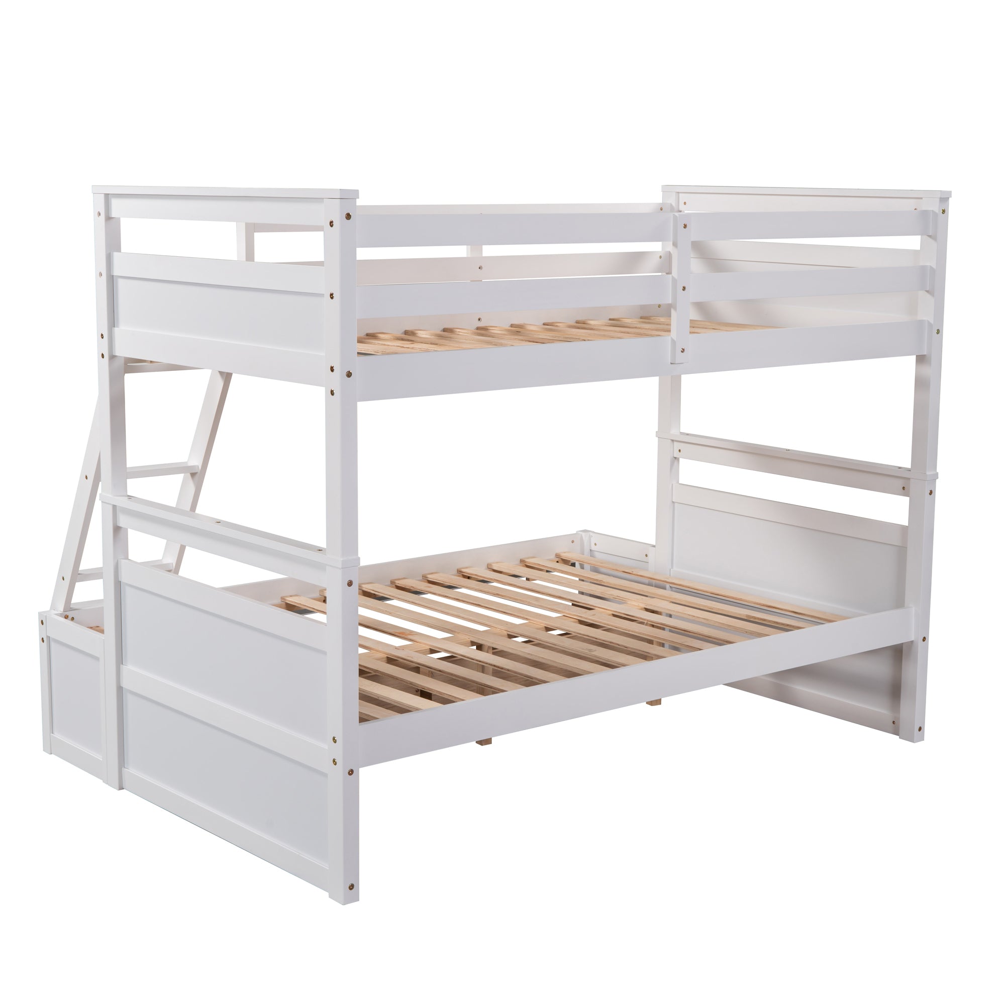 Twin over Full Bunk Bed with Storage - White