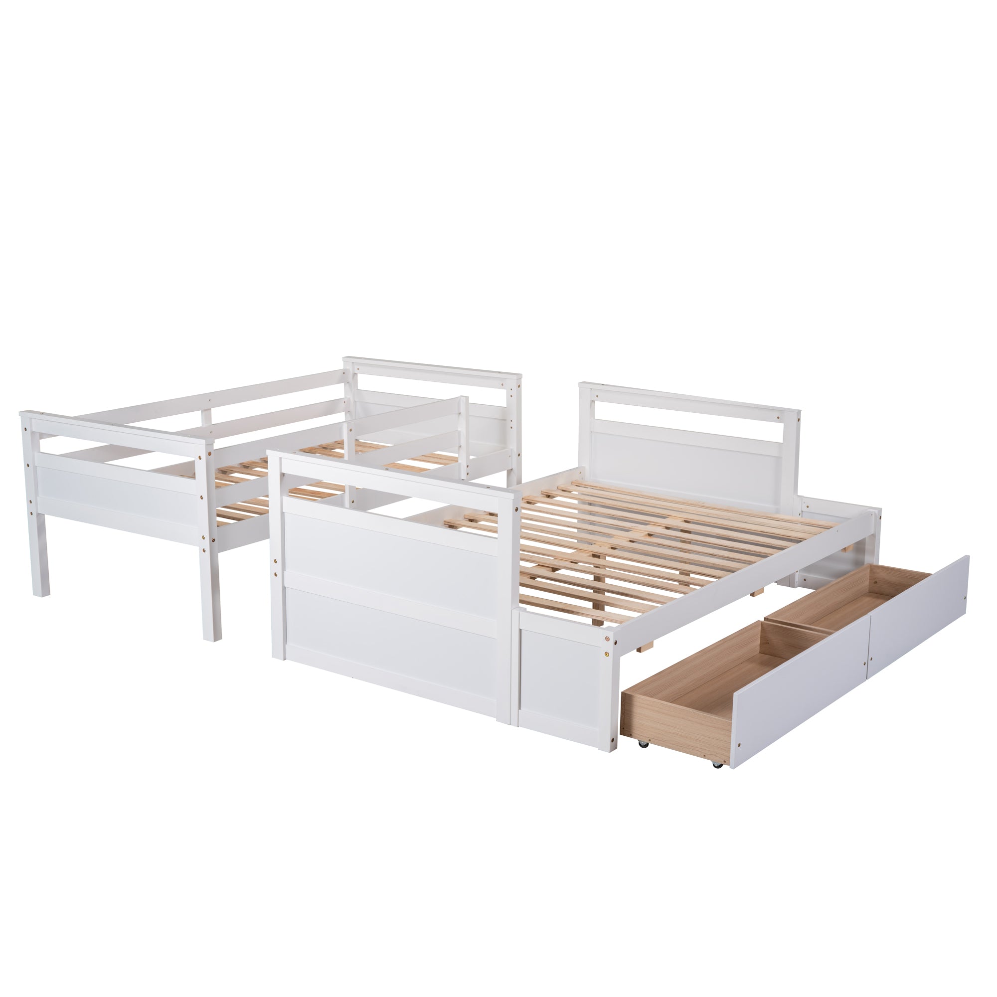 Twin over Full Bunk Bed with Storage - White