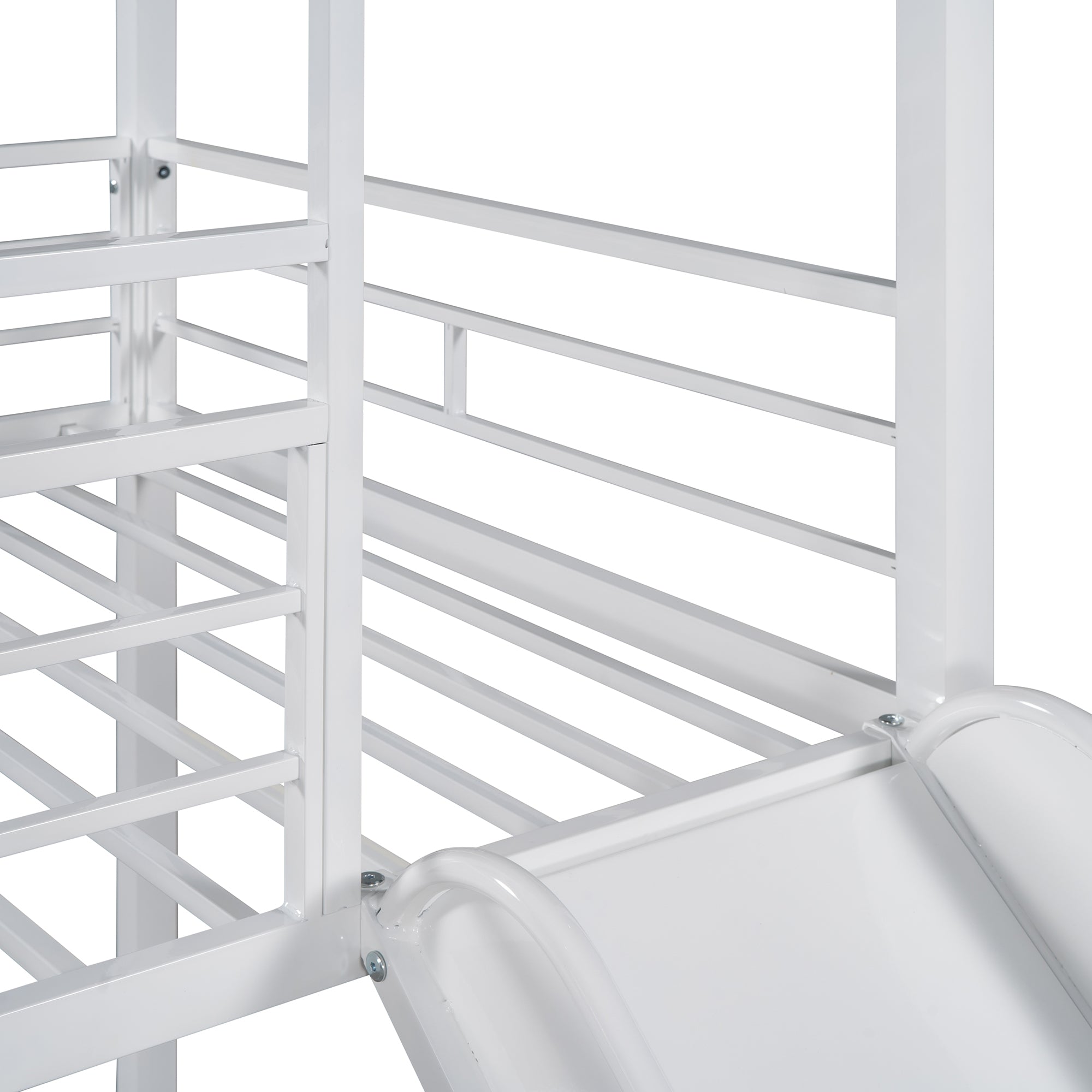 Twin Over Twin Metal Bunk Bed ,Metal Housebed With Slide,Three Colors Available.(White with White  Slide)