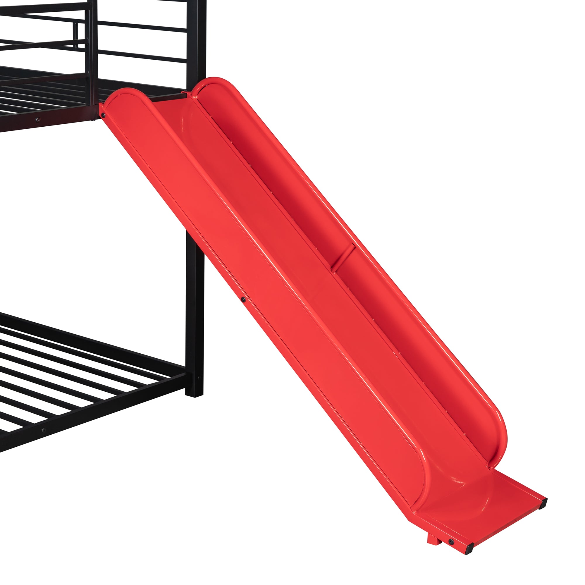 Twin Over Twin Metal Bunk Bed ,Metal Housebed With Slide,Three Colors Available.(Black with Red Slide)