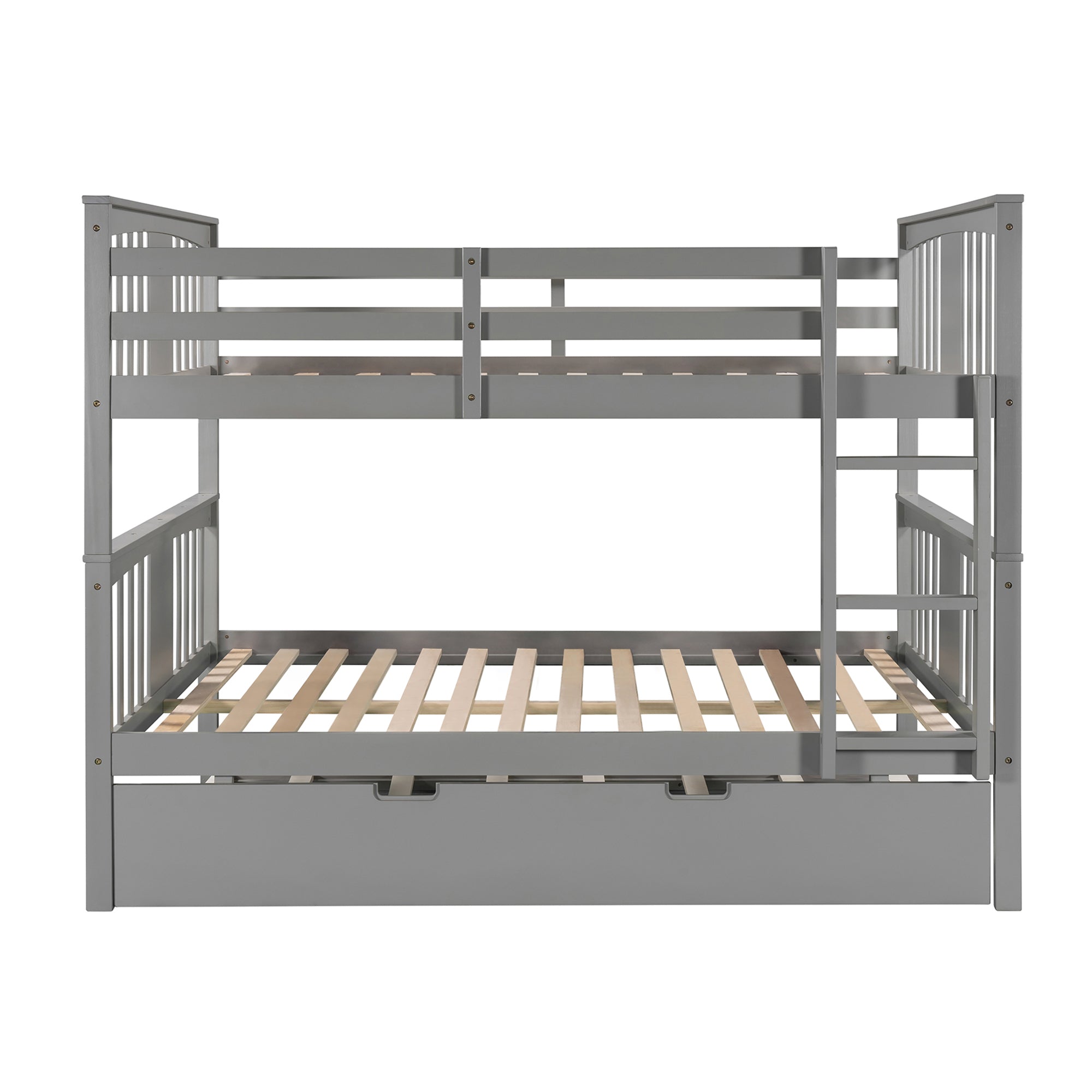 Full over Full Bunk Bed with Twin Size Trundle and Ladder-Gray