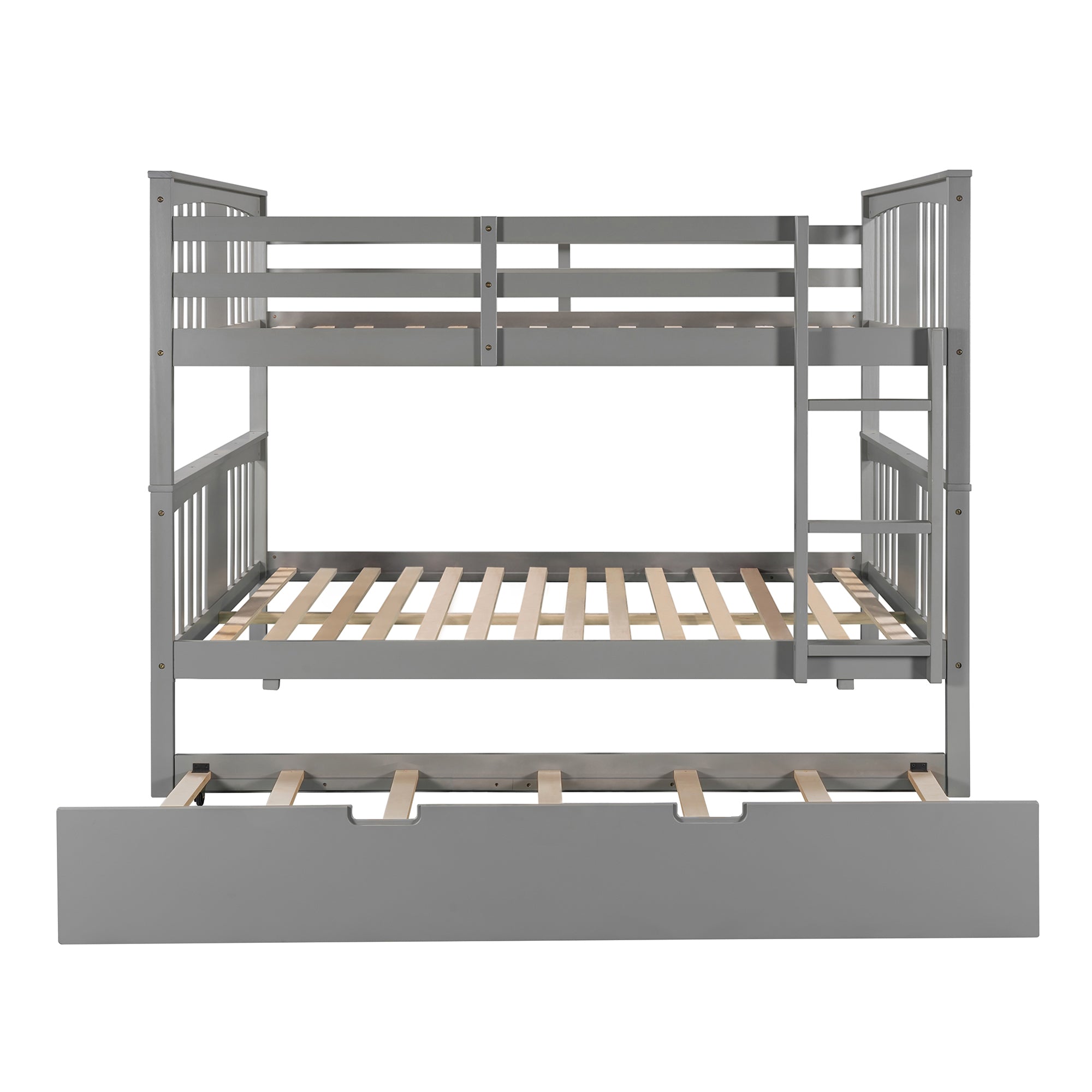 Full over Full Bunk Bed with Twin Size Trundle and Ladder-Gray