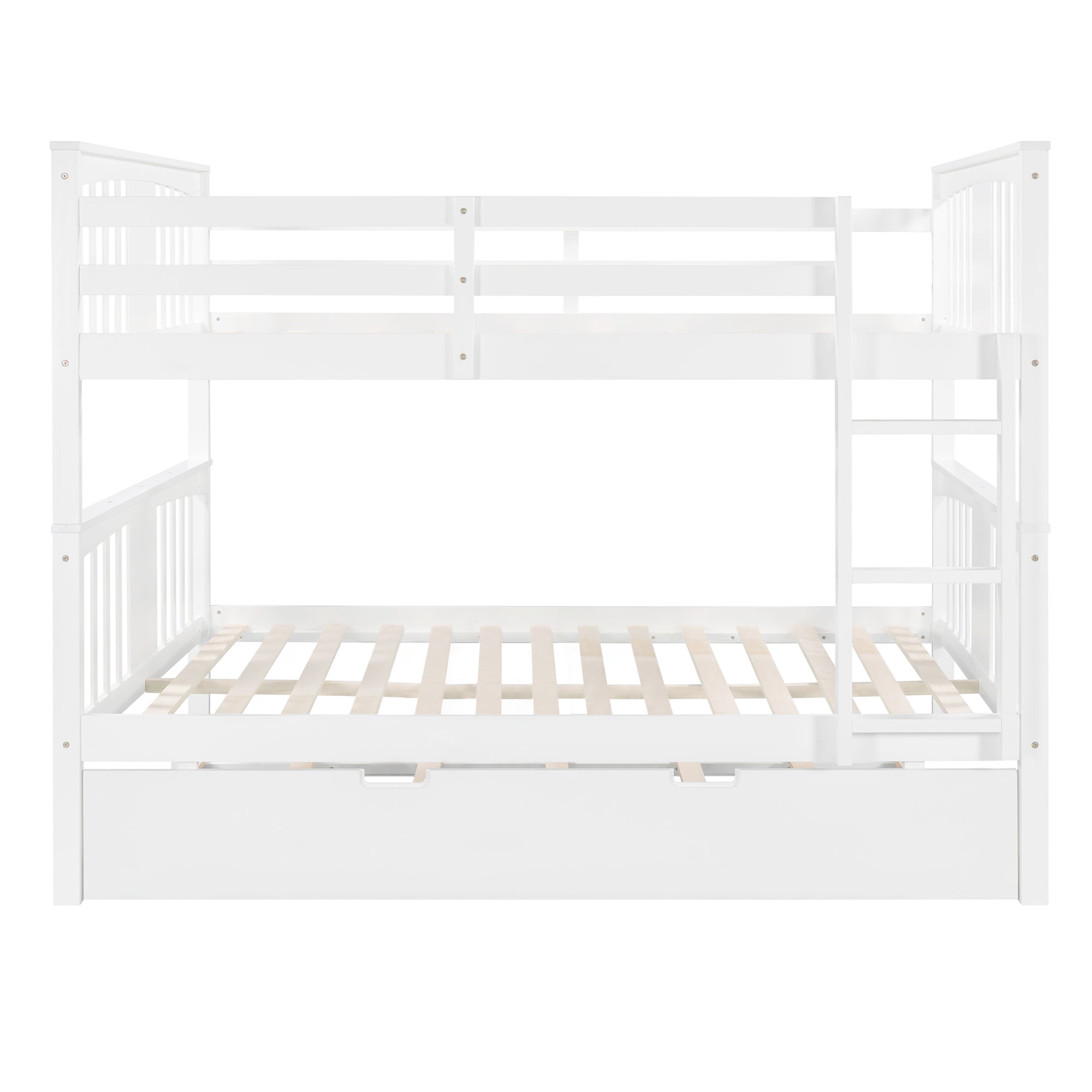 Full over Full Bunk Bed with Twin Size Trundle and Ladder-White