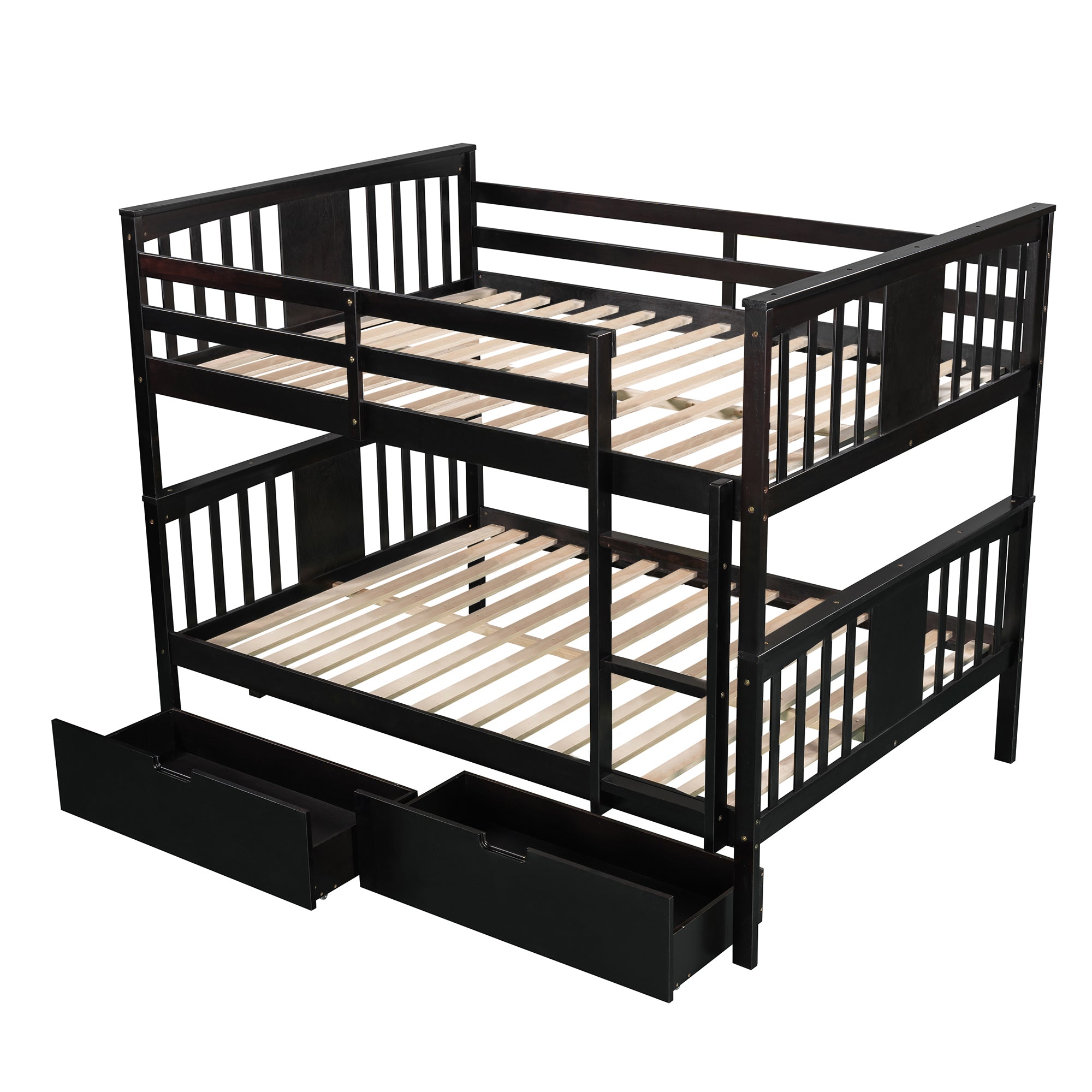 Full over Full Bunk Bed with Drawers and Ladder for Bedroom, Guest Room Furniture-Espresso