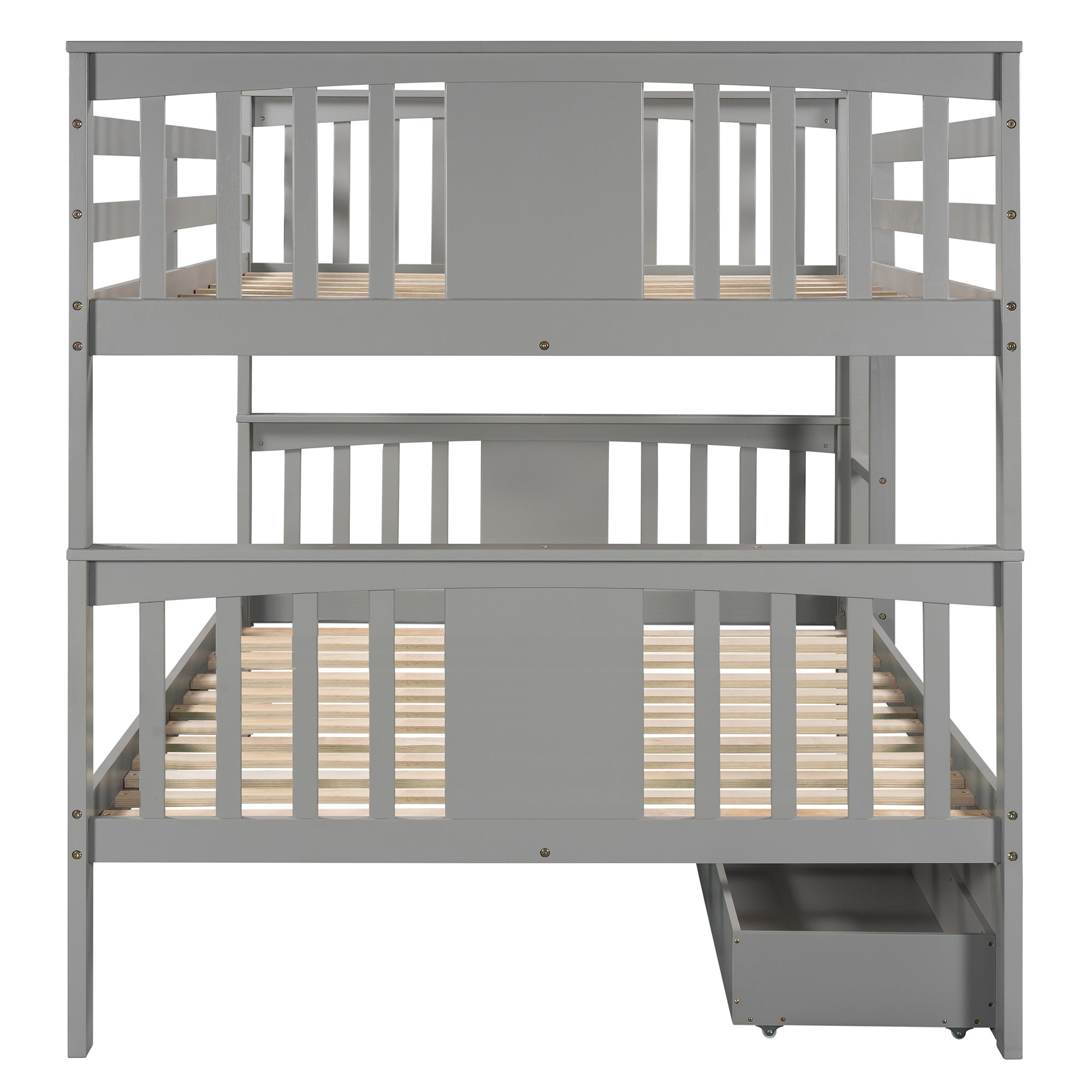 Full over Full Bunk Bed with Drawers and Ladder for Bedroom, Guest Room Furniture-Gray