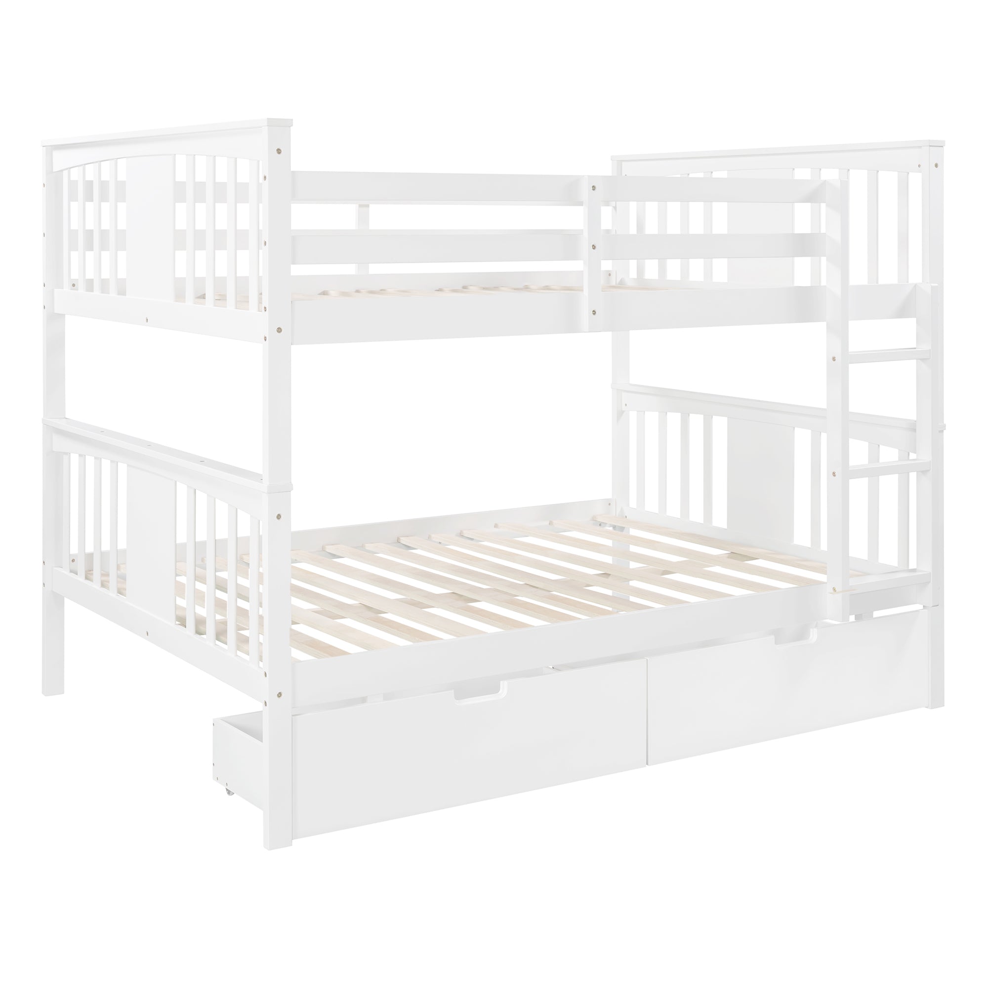 Full over Full Bunk Bed with Drawers and Ladder for Bedroom, Guest Room Furniture-White