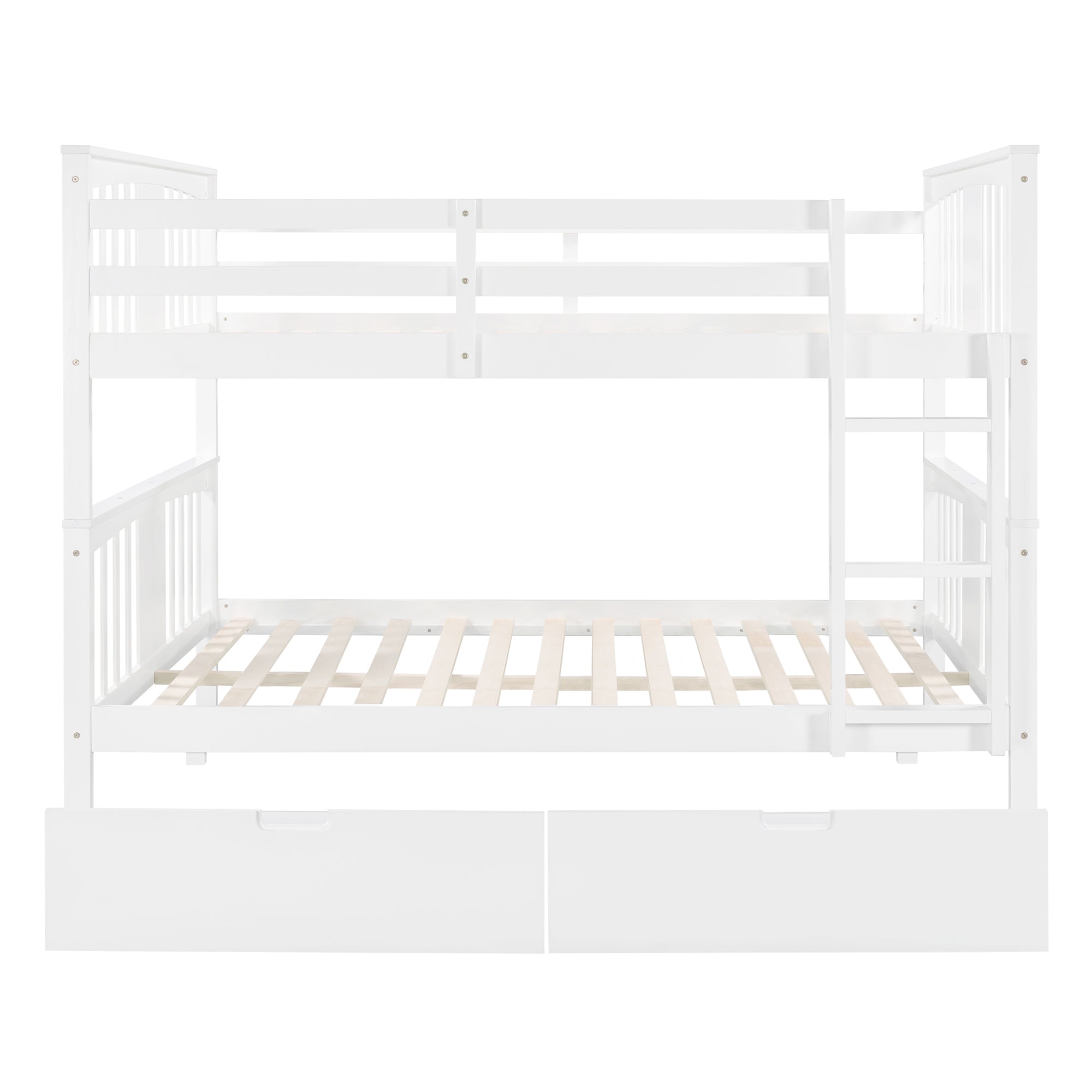 Full over Full Bunk Bed with Drawers and Ladder for Bedroom, Guest Room Furniture-White