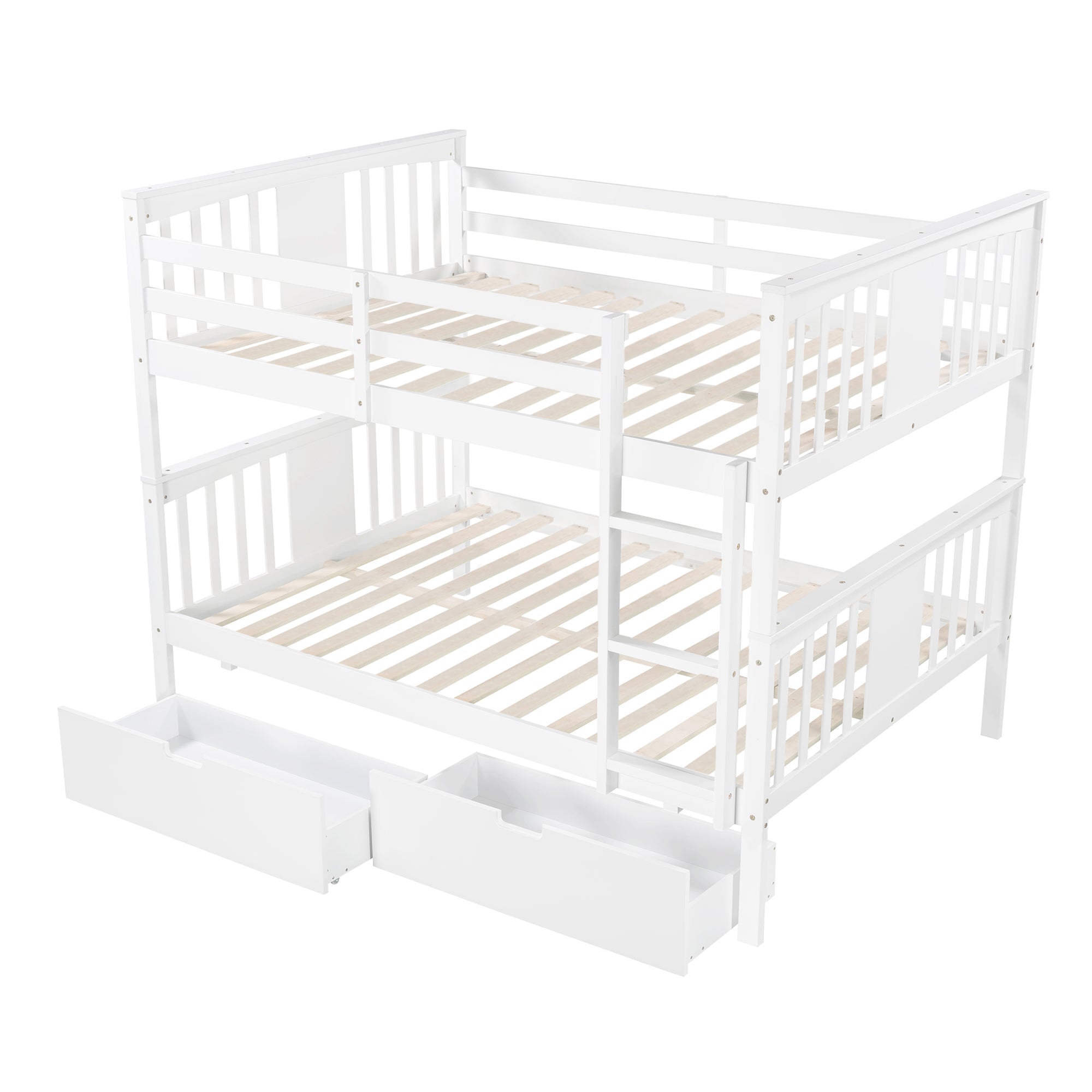 Full over Full Bunk Bed with Drawers and Ladder for Bedroom, Guest Room Furniture-White